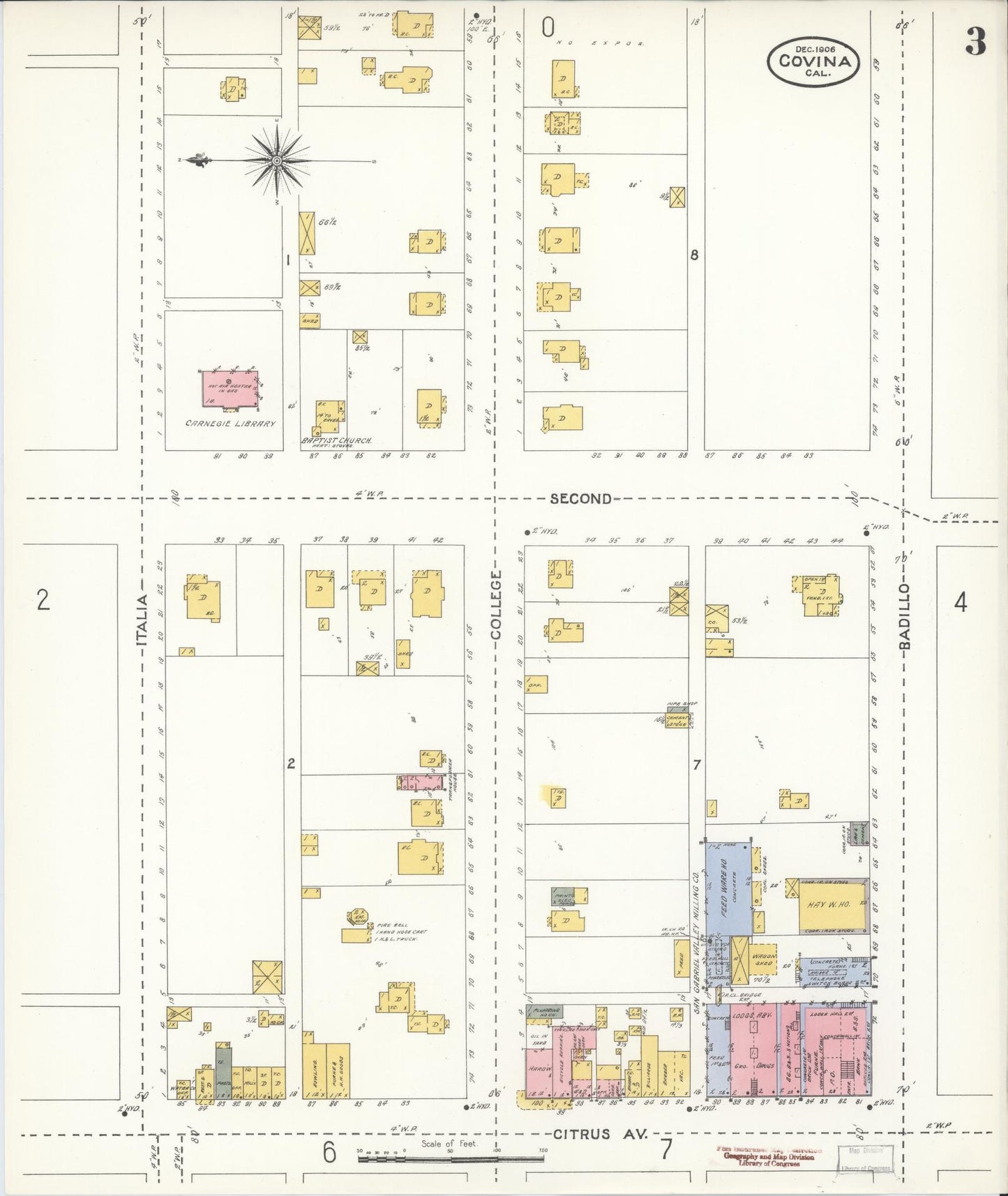 Sanborn Fire Insurance Map from Covina, Los Angeles County, California (1906), Sheet #0003 - Historic Sanborn Fire Insurance Map Print, vintage old map wall art, antique decor, genealogy gift, California California map