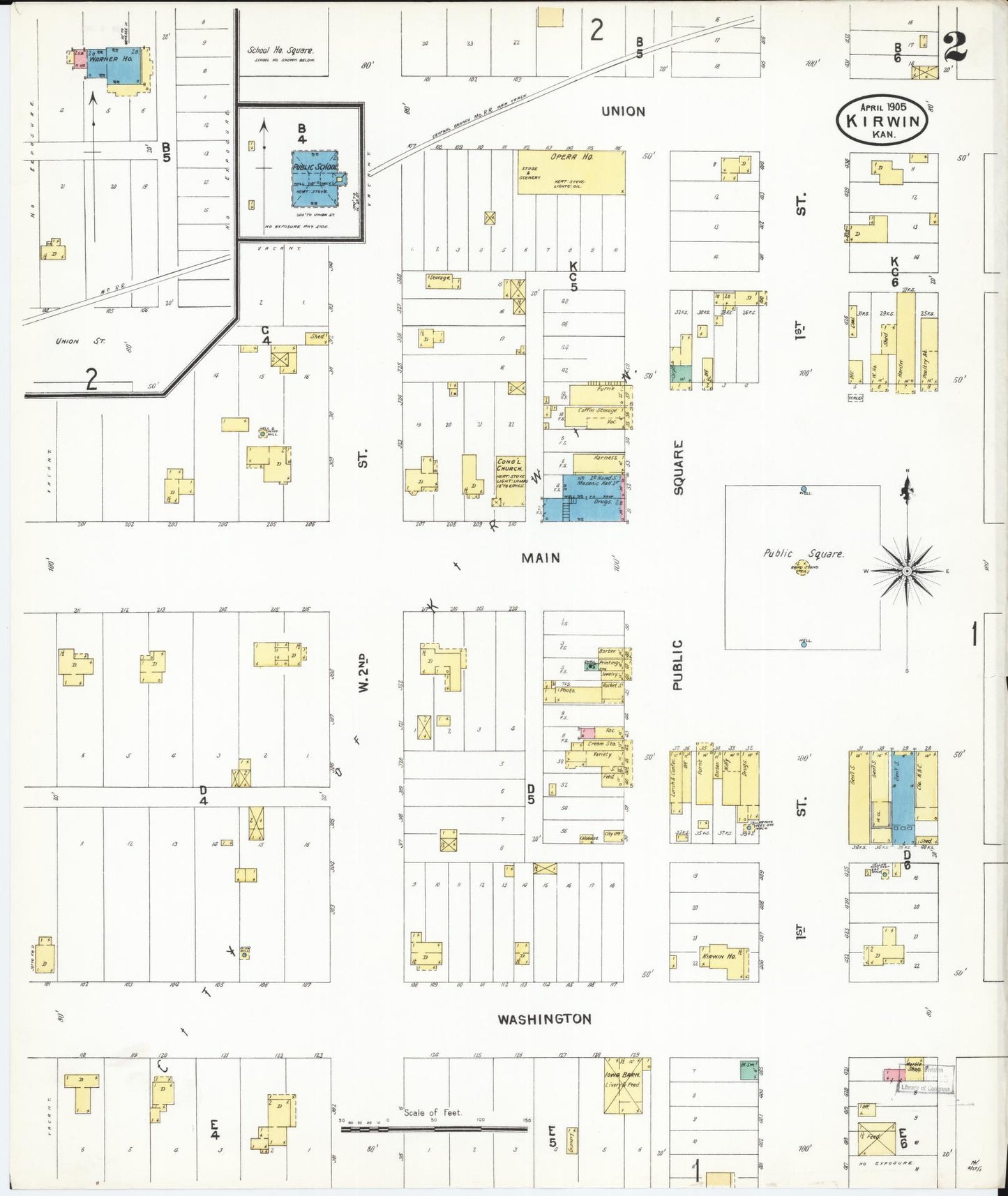 Sanborn Fire Insurance Map from Kirwin, Phillips County, Kansas (1905), Sheet #0002 - Complete Map Set gallery image, historic Sanborn map, vintage wall art, Kansas Kansas