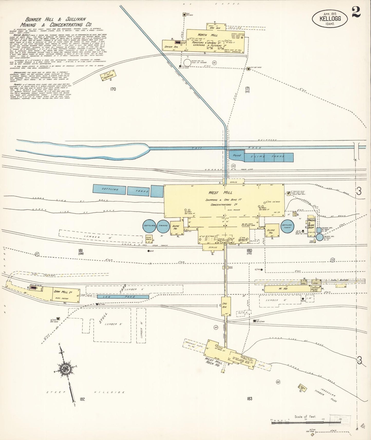 Sanborn Fire Insurance Map from Kellogg, Shoshone County, Idaho (1915), Sheet #0002 - Historic Sanborn Fire Insurance Map Print, vintage old map wall art, antique decor, genealogy gift, Idaho Idaho map