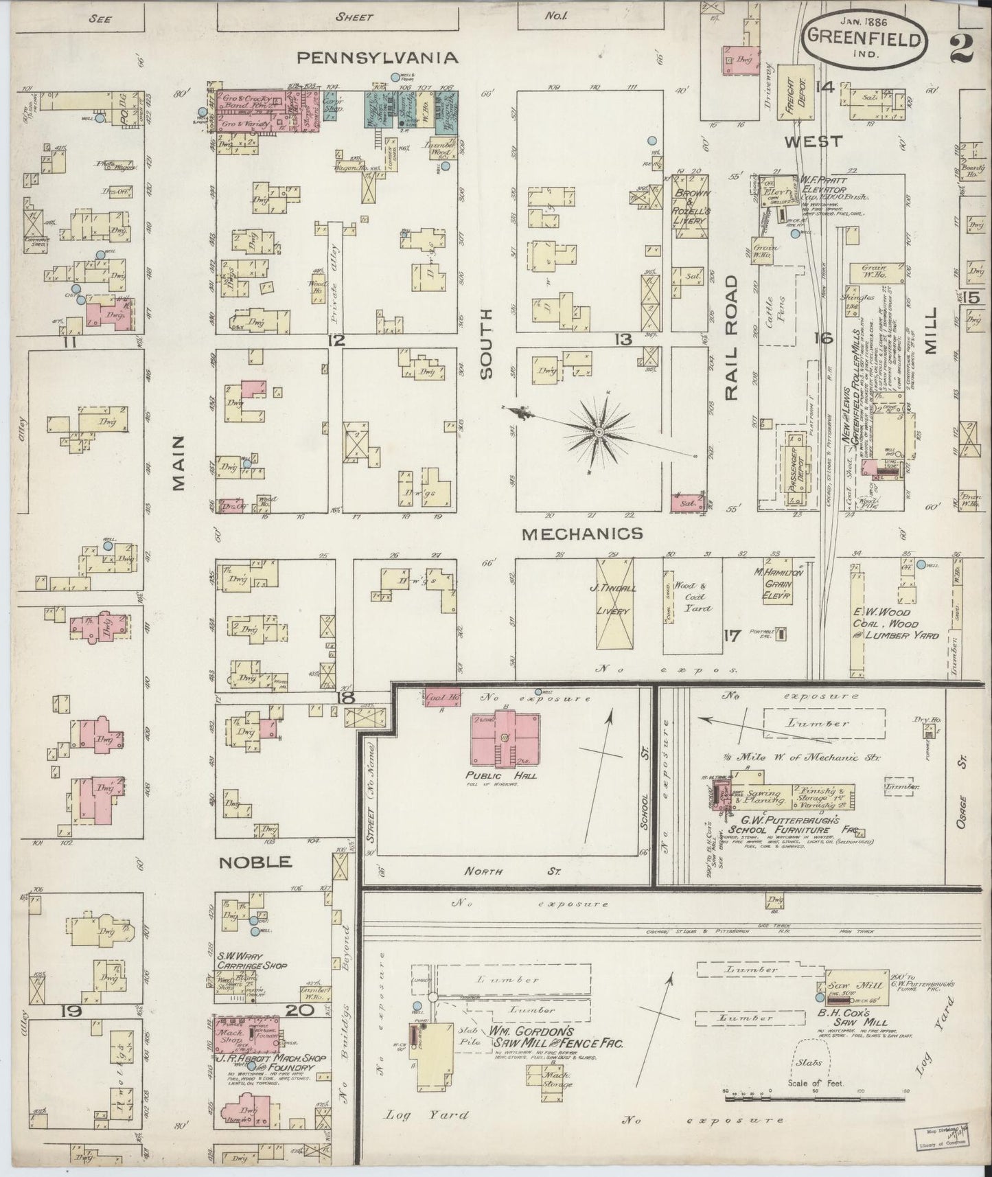 Sanborn Fire Insurance Map from Greenfield, Hancock County, Indiana (1886), Sheet #0002 - Complete Map Set gallery image, historic Sanborn map, vintage wall art, Indiana Indiana