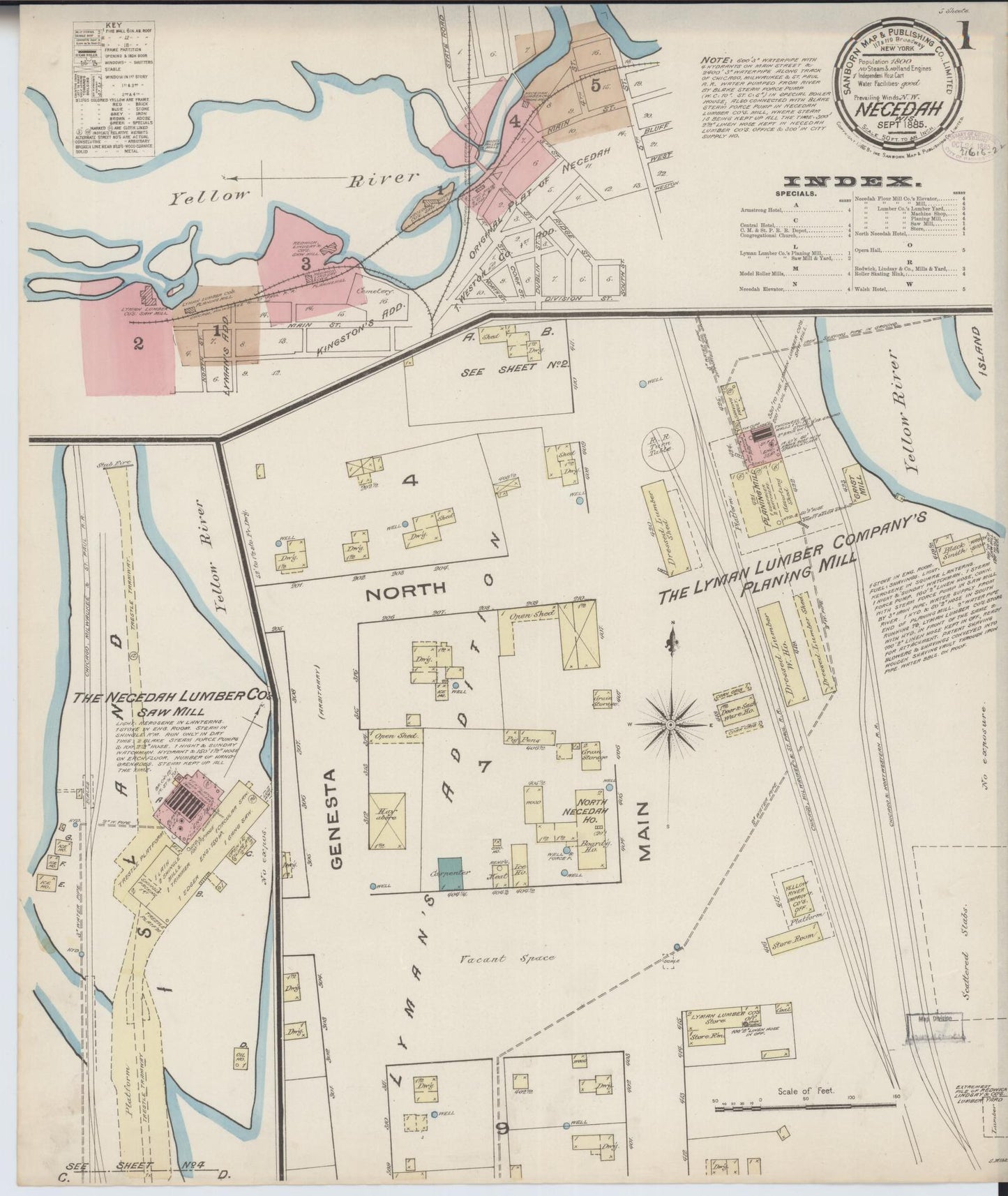 Sanborn Fire Insurance Map from Necedah, Juneau County, Wisconsin (1885), Sheet #0001 - Historic Sanborn Fire Insurance Map Print, vintage old map wall art, antique decor, genealogy gift, Wisconsin Wisconsin map