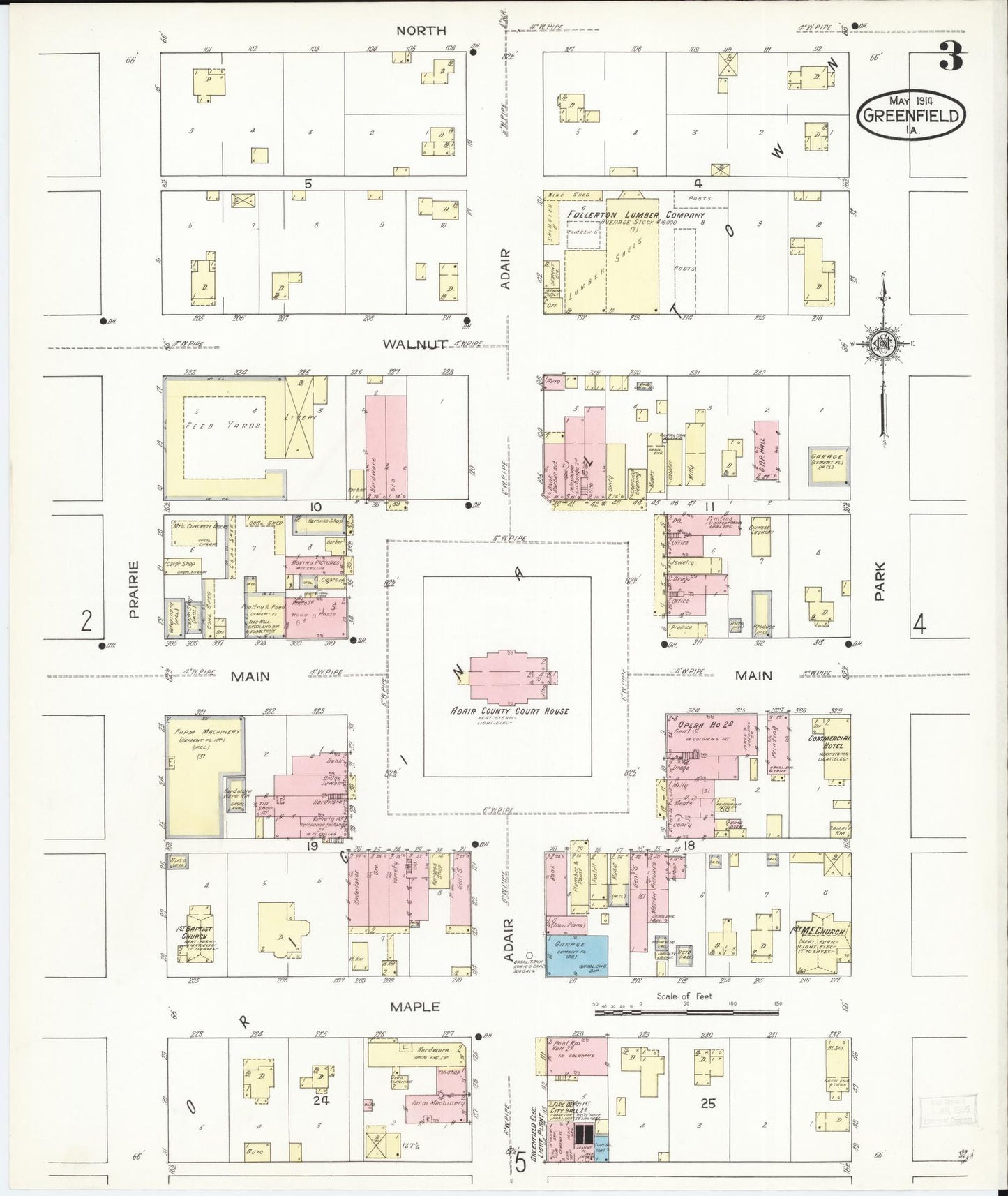 Sanborn Fire Insurance Map from Greenfield, Adair County, Iowa (1914), Sheet #0003 - Historic Sanborn Fire Insurance Map Print, vintage old map wall art