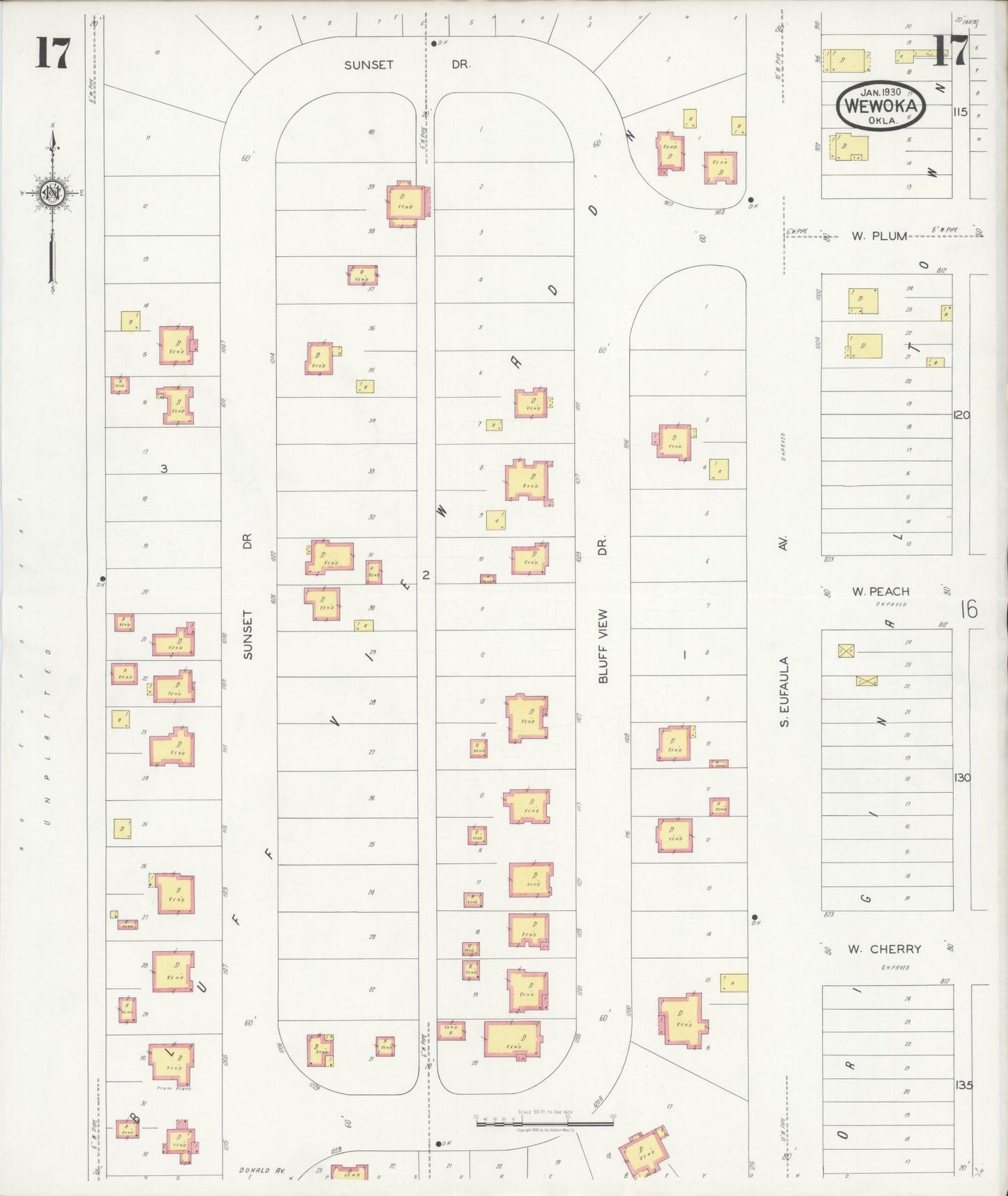 Sanborn Fire Insurance Map from Wewoka, Seminole County, Oklahoma (1930), Sheet #0017 - Complete Map Set gallery image, historic Sanborn map, vintage wall art, Oklahoma Oklahoma