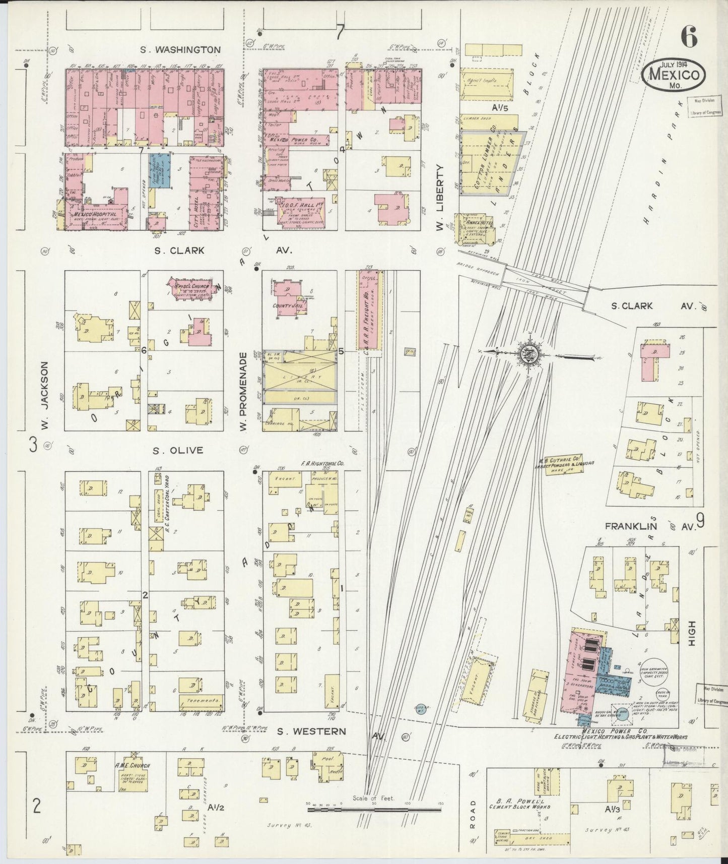 Sanborn Fire Insurance Map from Mexico, Audrain County, Missouri (1914), Sheet #0006 - Historic Sanborn Fire Insurance Map Print, vintage old map wall art, antique decor, genealogy gift, Missouri Missouri map