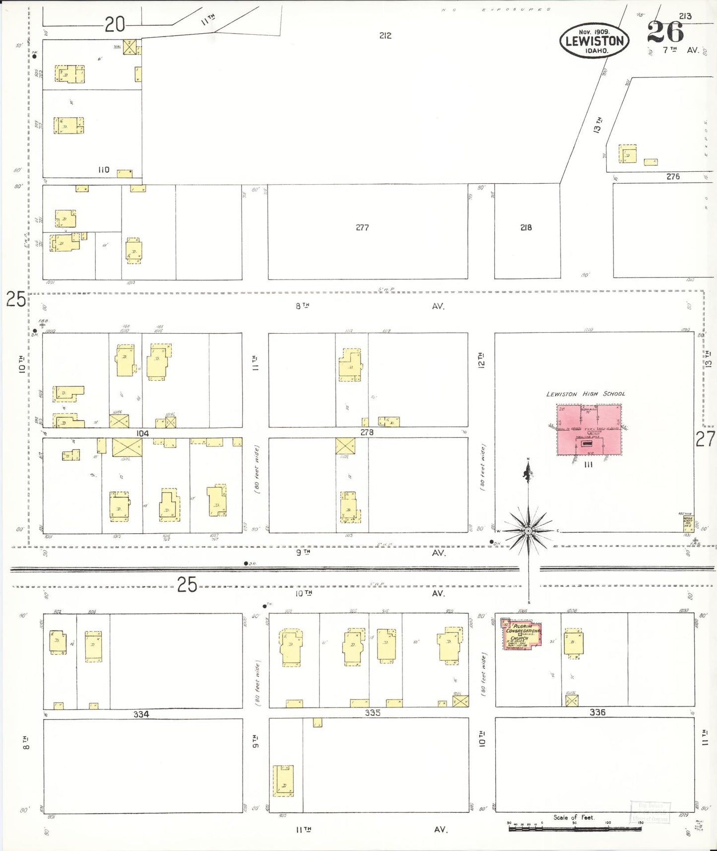 Sanborn Fire Insurance Map from Lewiston, Nez Perce County, Idaho (1909), Sheet #0026 - Historic Sanborn Fire Insurance Map Print, vintage old map wall art, antique decor, genealogy gift, Idaho Idaho map