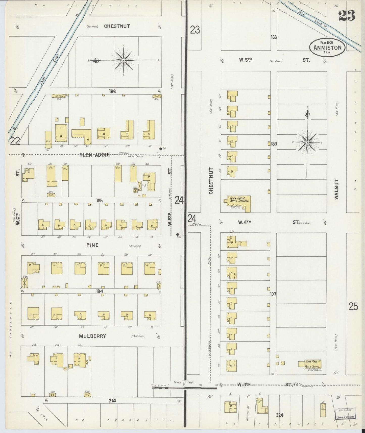 Sanborn Fire Insurance Map from Anniston, Calhoun County, Alabama (1900), Sheet #0023 - Historic Sanborn Fire Insurance Map Print, vintage old map wall art, antique decor, genealogy gift, Alabama Alabama map