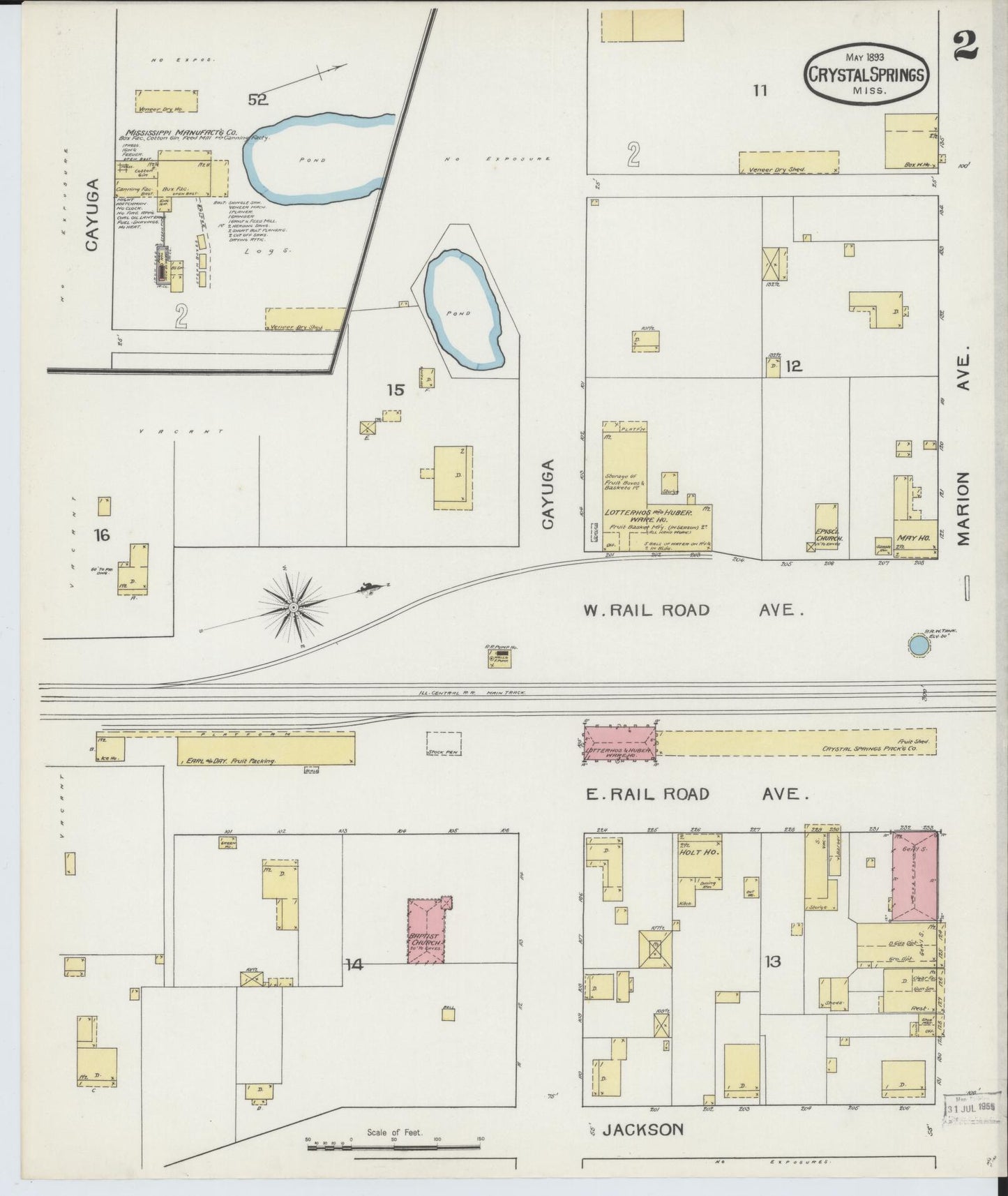Sanborn Fire Insurance Map from Crystal Springs, Copiah County, Mississippi (1893), Sheet #0002 - Historic Sanborn Fire Insurance Map Print, vintage old map wall art, antique decor, genealogy gift, Mississippi Mississippi map