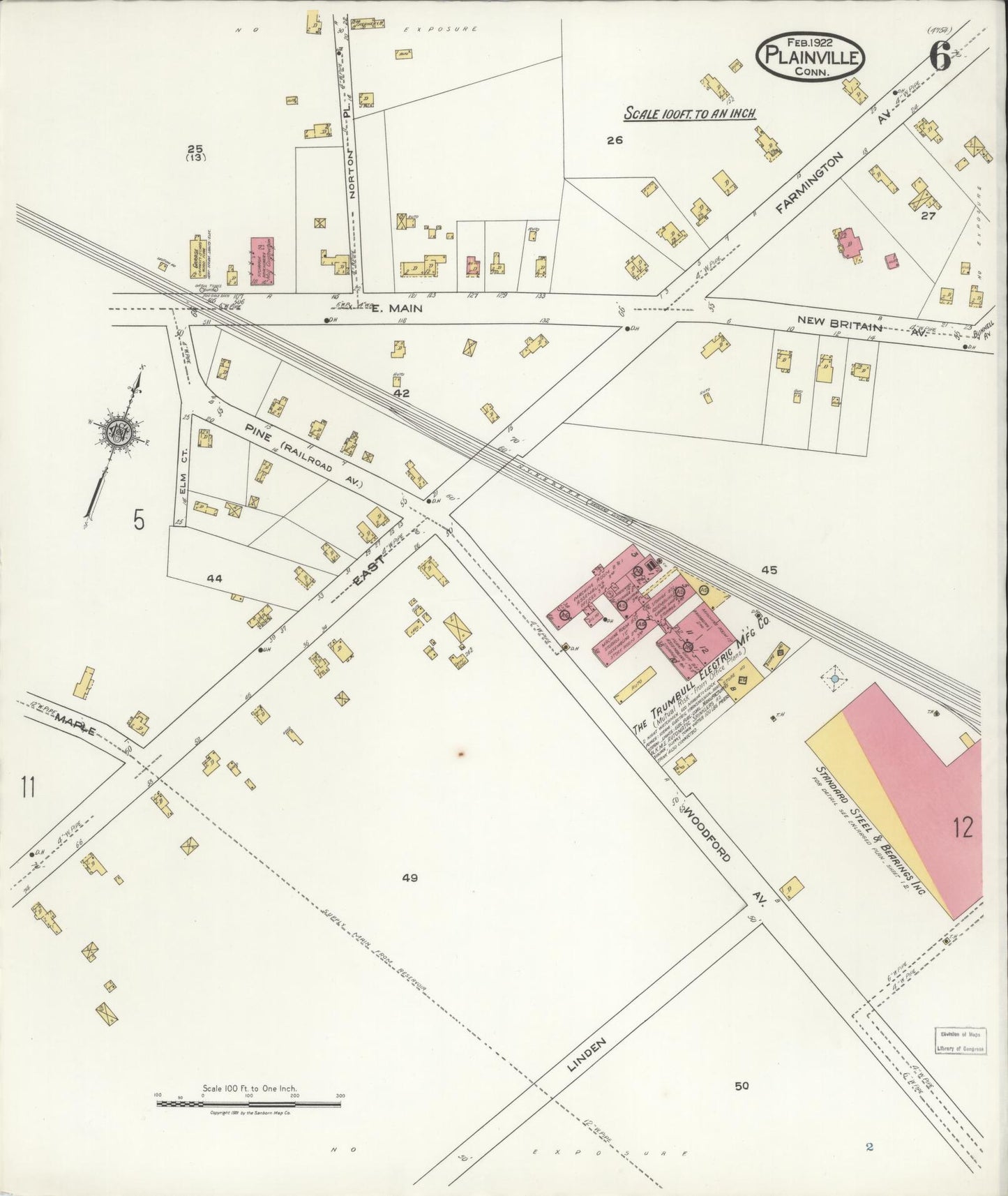 Sanborn Fire Insurance Map from Plainville, Hartford County, Connecticut (1922), Sheet #0006 - Historic Sanborn Fire Insurance Map Print, vintage old map wall art, antique decor, genealogy gift, Connecticut Connecticut map