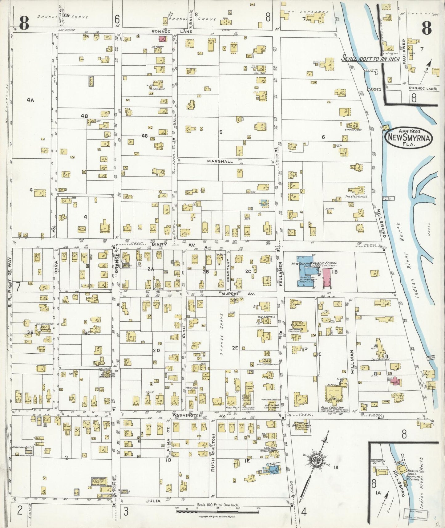 Sanborn Fire Insurance Map from New Smyrna, Valusia County, Florida (1924), Sheet #0008 - Historic Sanborn Fire Insurance Map Print, vintage old map wall art, antique decor, genealogy gift, Florida Florida map