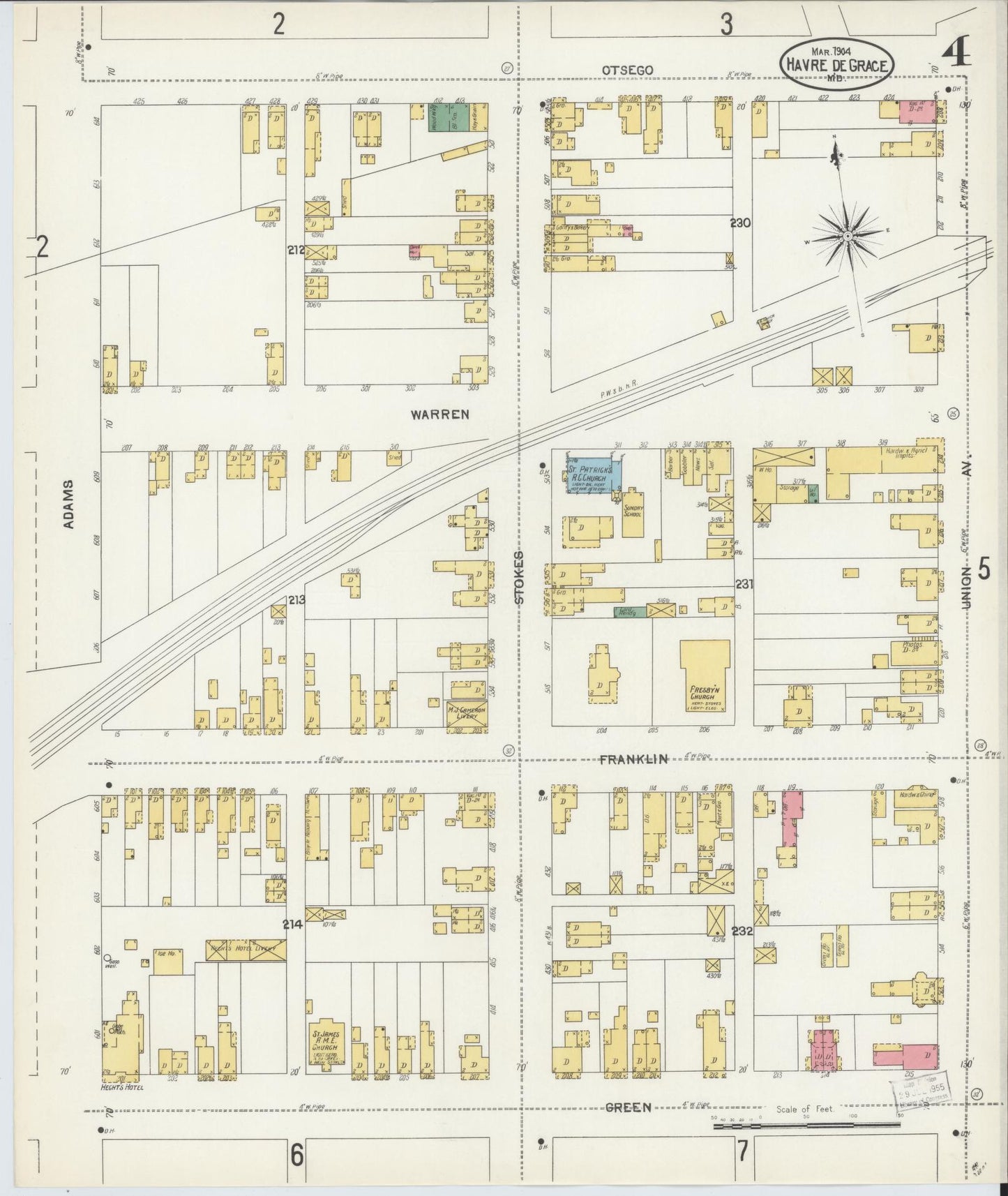 Sanborn Fire Insurance Map from Havre De Grace, Harford County, Maryland (1904), Sheet #0004 - Historic Sanborn Fire Insurance Map Print, vintage old map wall art
