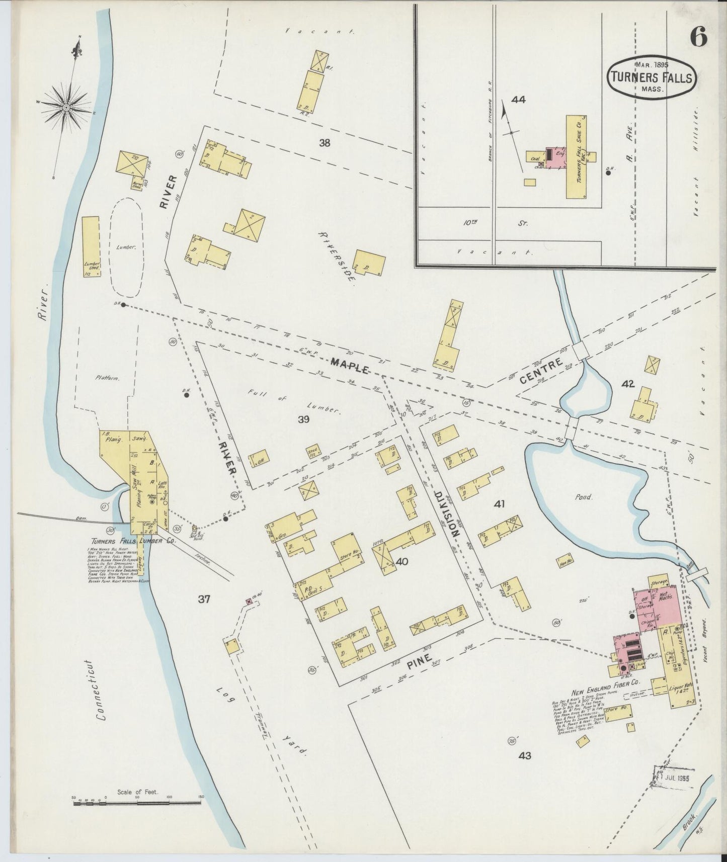 Sanborn Fire Insurance Map from Turners Falls, Franklin County, Massachusetts (1895), Sheet #0006 - Historic Sanborn Fire Insurance Map Print, vintage old map wall art, antique decor, genealogy gift, Massachusetts Massachusetts map