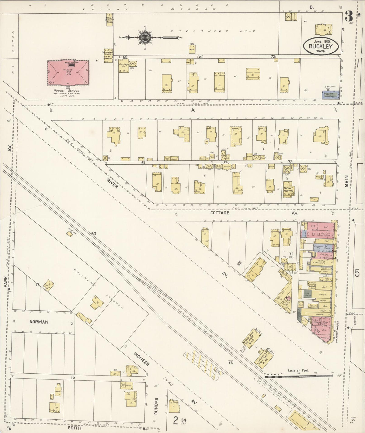 Sanborn Fire Insurance Map from Buckley, Pierce County, Washington (1910), Sheet #0003 - Historic Sanborn Fire Insurance Map Print, vintage old map wall art, antique decor, genealogy gift, Washington Washington map