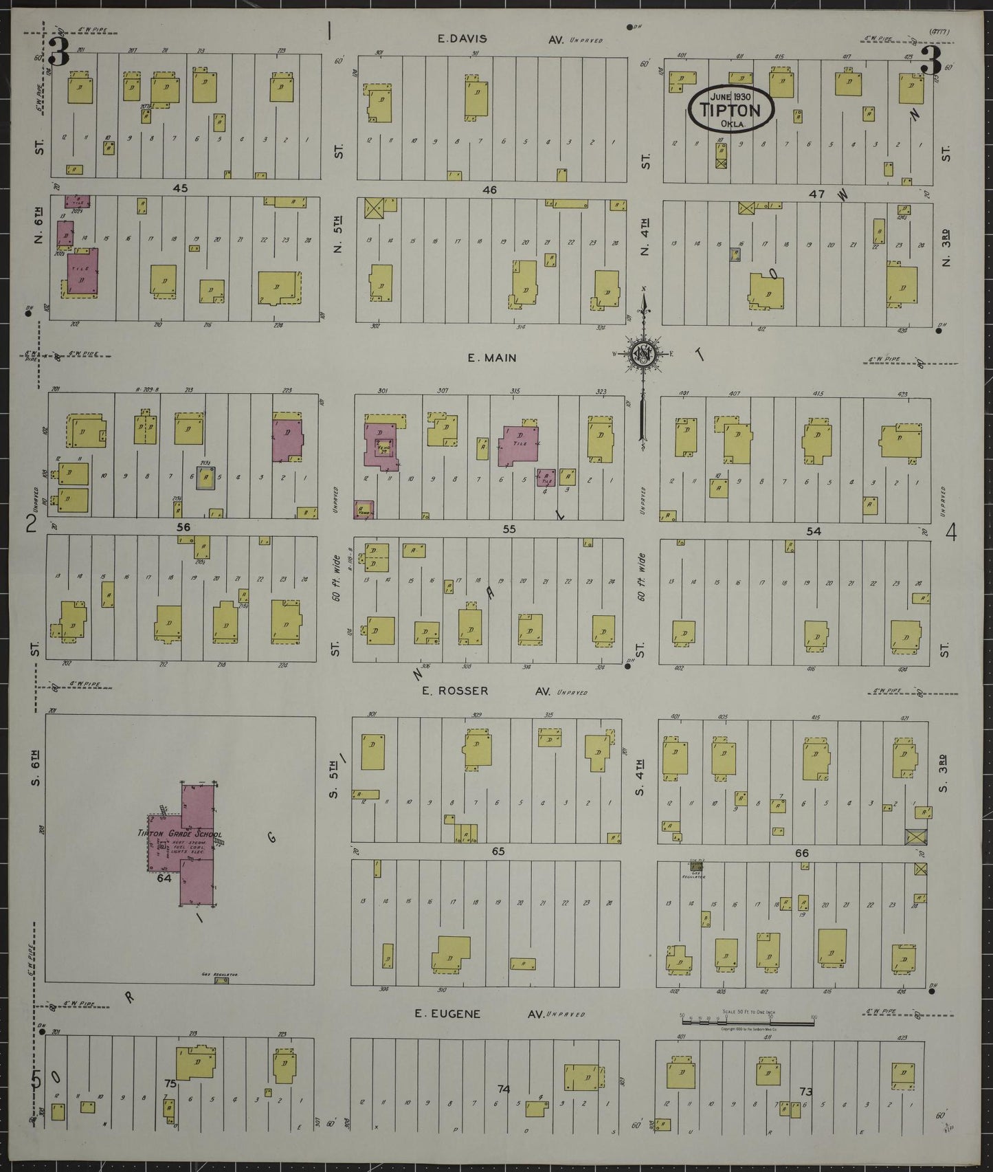 Sanborn Fire Insurance Map from Tipton, Tillman County, Oklahoma (1930), Sheet #0003 - Historic Sanborn Fire Insurance Map Print, vintage old map wall art, antique decor, genealogy gift, Oklahoma Oklahoma map