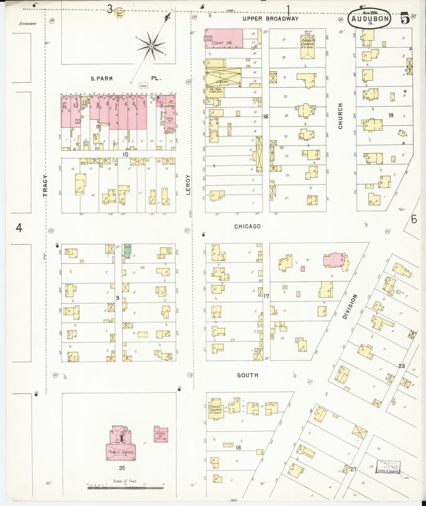 Sanborn Fire Insurance Map from Audubon, Audubon County, Iowa (1896), Sheet #0005 - Historic Sanborn Fire Insurance Map Print, vintage old map wall art