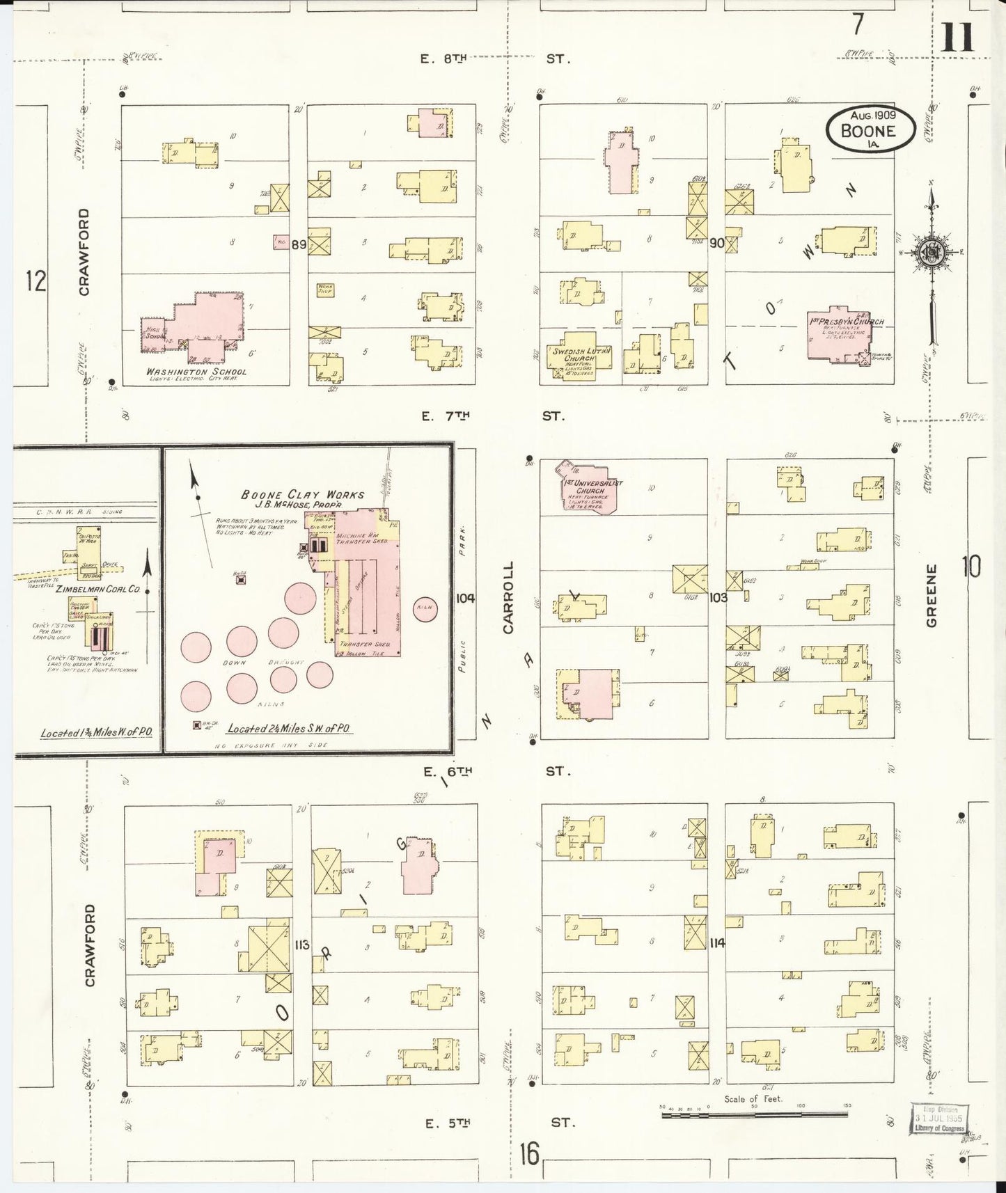 Sanborn Fire Insurance Map from Boone, Boone County, Iowa (1909), Sheet #0011 - Historic Sanborn Fire Insurance Map Print, vintage old map wall art