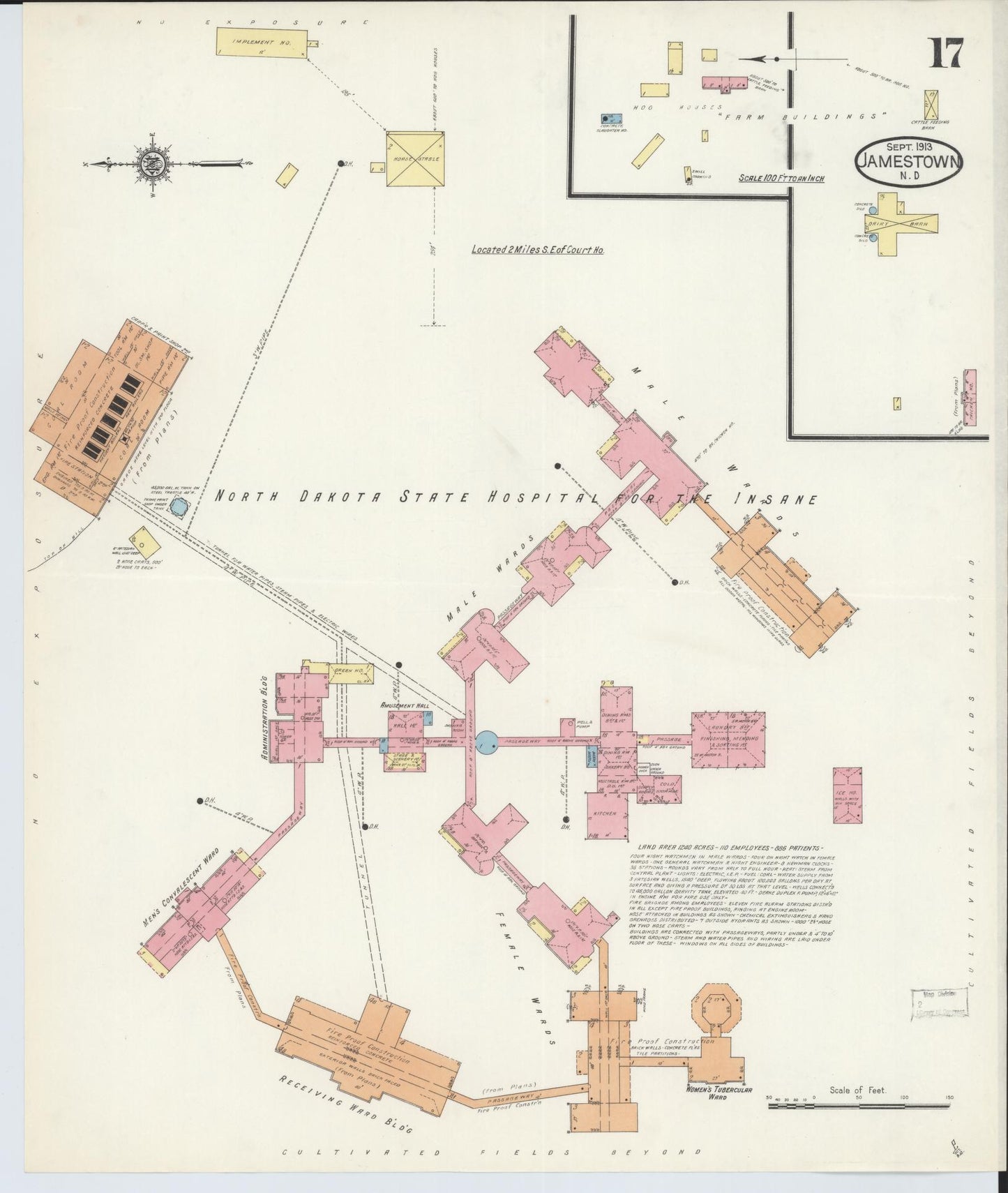 Sanborn Fire Insurance Map from Jamestown, Stutsman County, North Dakota (1913), Sheet #0017 - Complete Map Set gallery image, historic Sanborn map, vintage wall art, North Dakota North Dakota