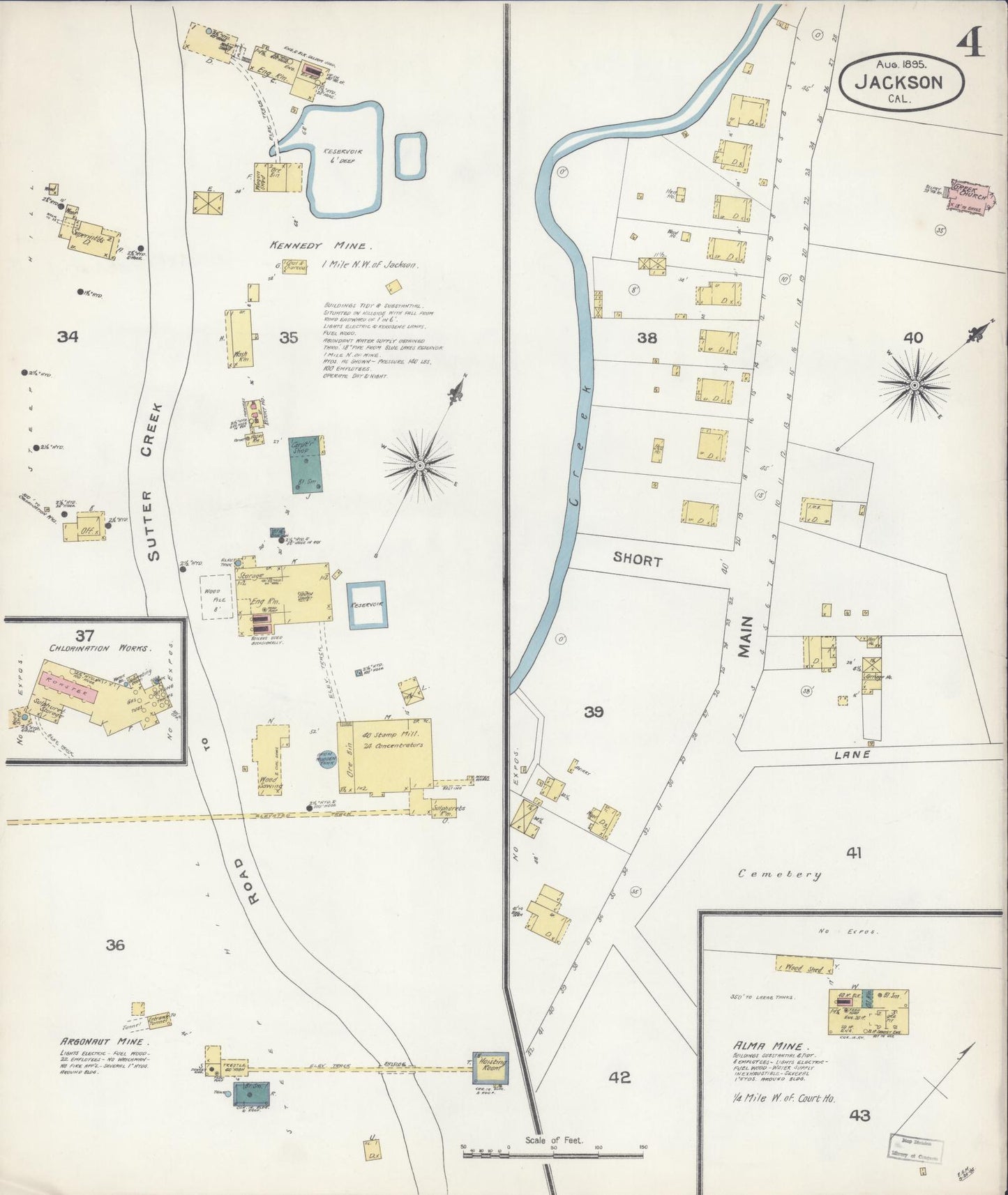Sanborn Fire Insurance Map from Jackson, Amador County, California (1895), Sheet #0004 - Historic Sanborn Fire Insurance Map Print, vintage old map wall art, antique decor, genealogy gift, California California map