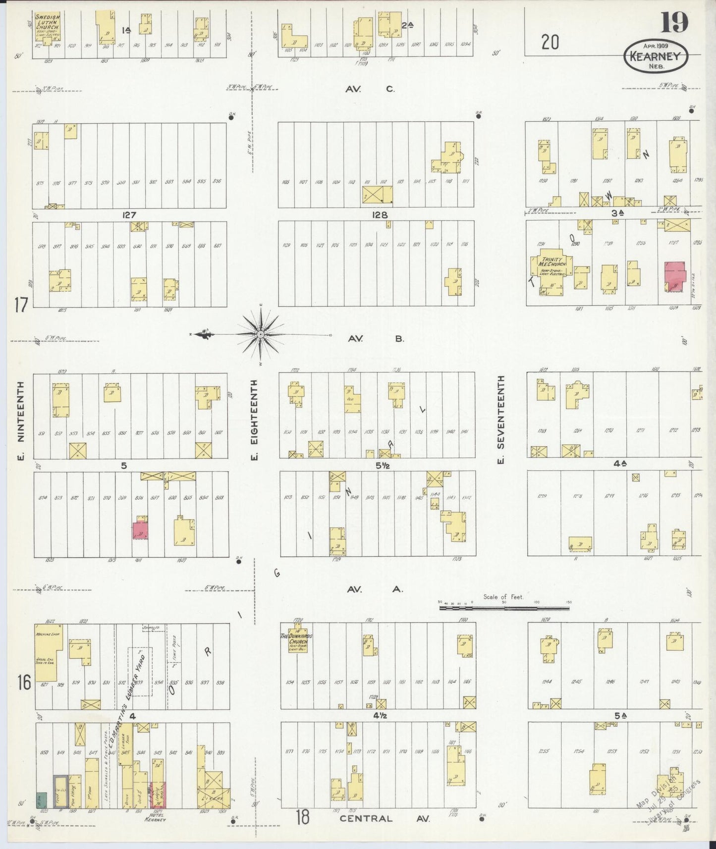 Sanborn Fire Insurance Map from Kearney, Buffalo County, Nebraska (1909), Sheet #0019 - Historic Sanborn Fire Insurance Map Print, vintage old map wall art, antique decor, genealogy gift, Nebraska Nebraska map