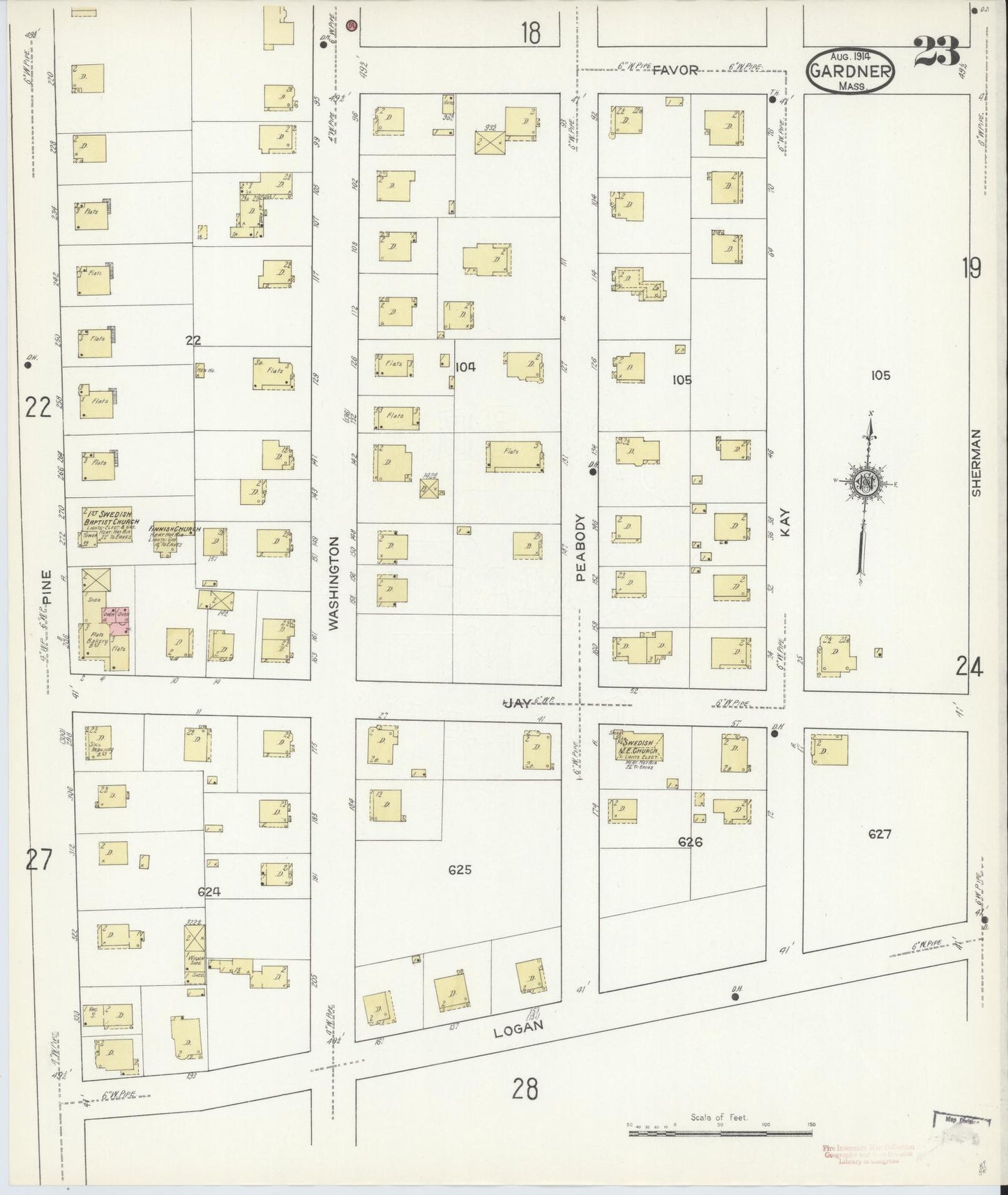 Sanborn Fire Insurance Map from Gardner, Worcester County, Massachusetts (1914), Sheet #0023 - Historic Sanborn Fire Insurance Map Print, vintage old map wall art, antique decor, genealogy gift, Massachusetts Massachusetts map