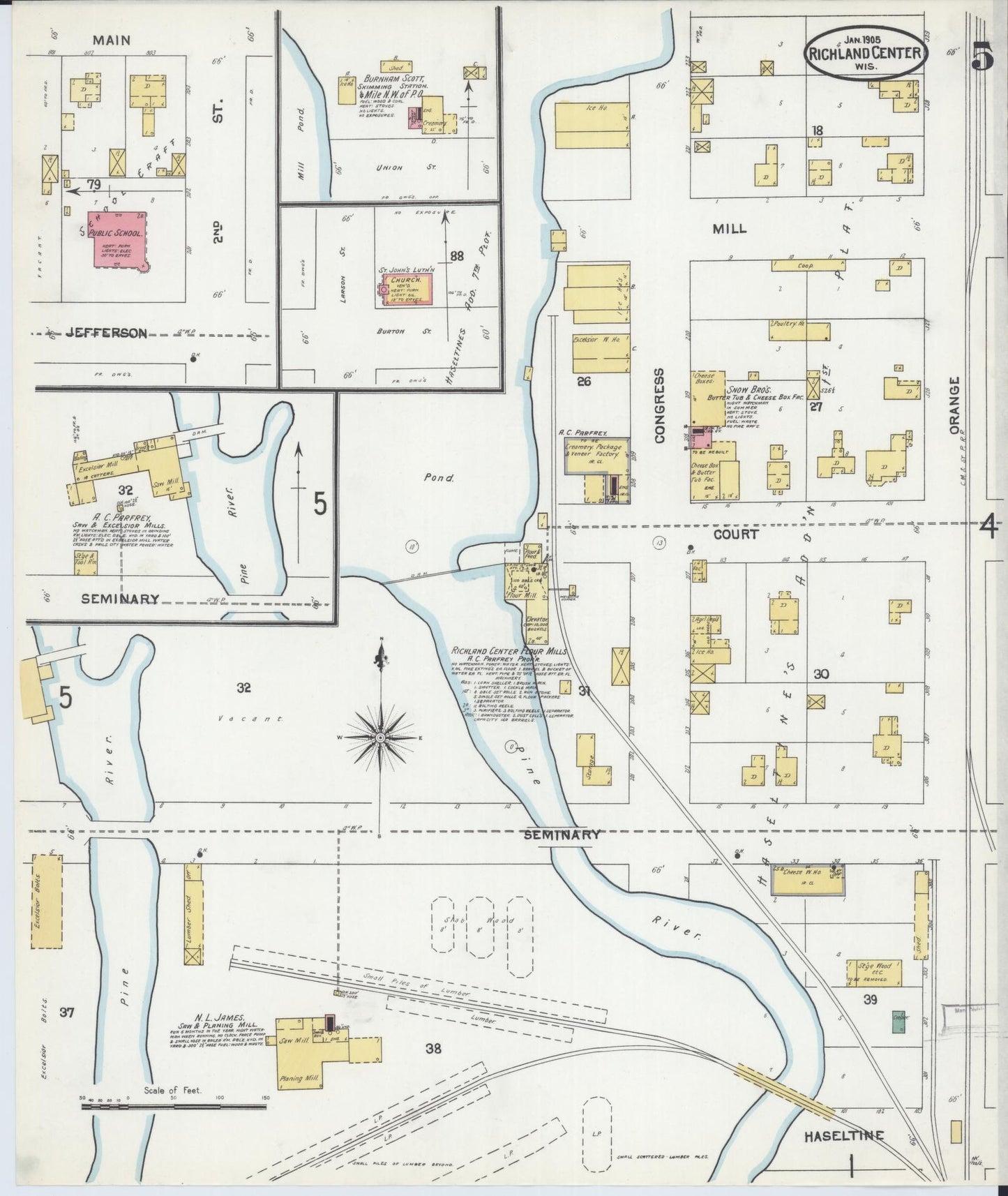 Sanborn Fire Insurance Map from Richland Center, Richland County, Wisconsin (1905), Sheet #0005 - Complete Map Set gallery image, historic Sanborn map, vintage wall art, Wisconsin Wisconsin