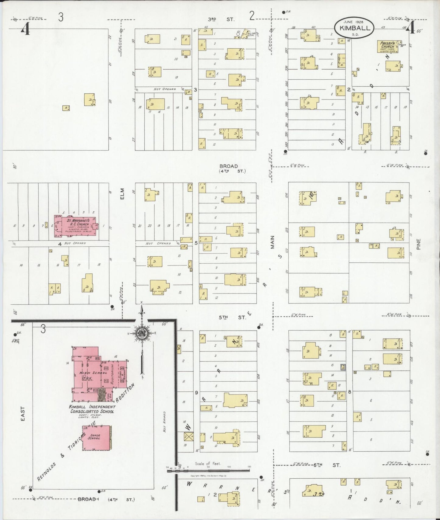 Sanborn Fire Insurance Map from Kimball, Brule County, South Dakota (1928), Sheet #0004 - Complete Map Set gallery image, historic Sanborn map, vintage wall art, South Dakota South Dakota