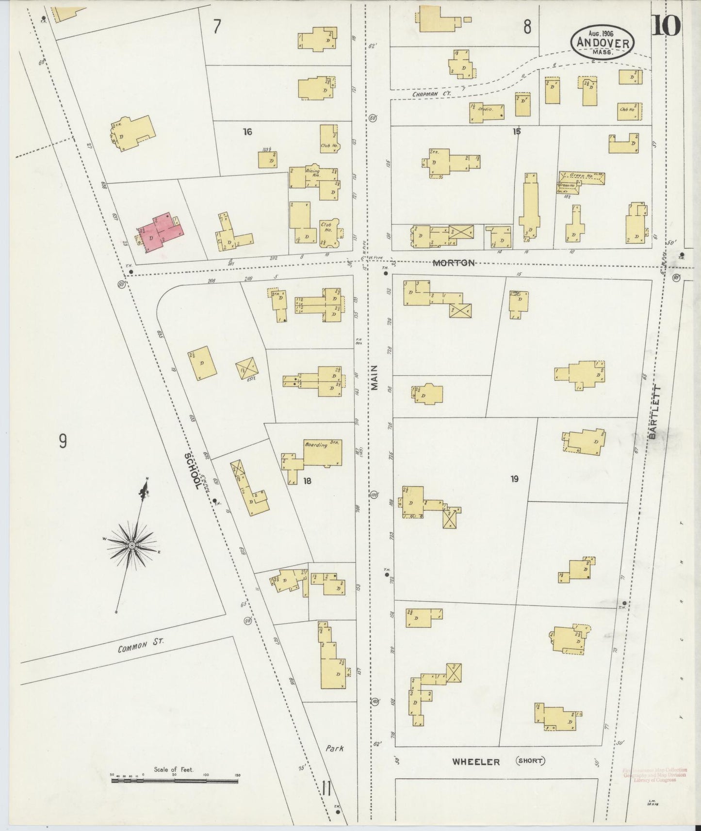 Sanborn Fire Insurance Map from Andover, Essex County, Massachusetts (1906), Sheet #0010 - Historic Sanborn Fire Insurance Map Print, vintage old map wall art, antique decor, genealogy gift, Massachusetts Massachusetts map