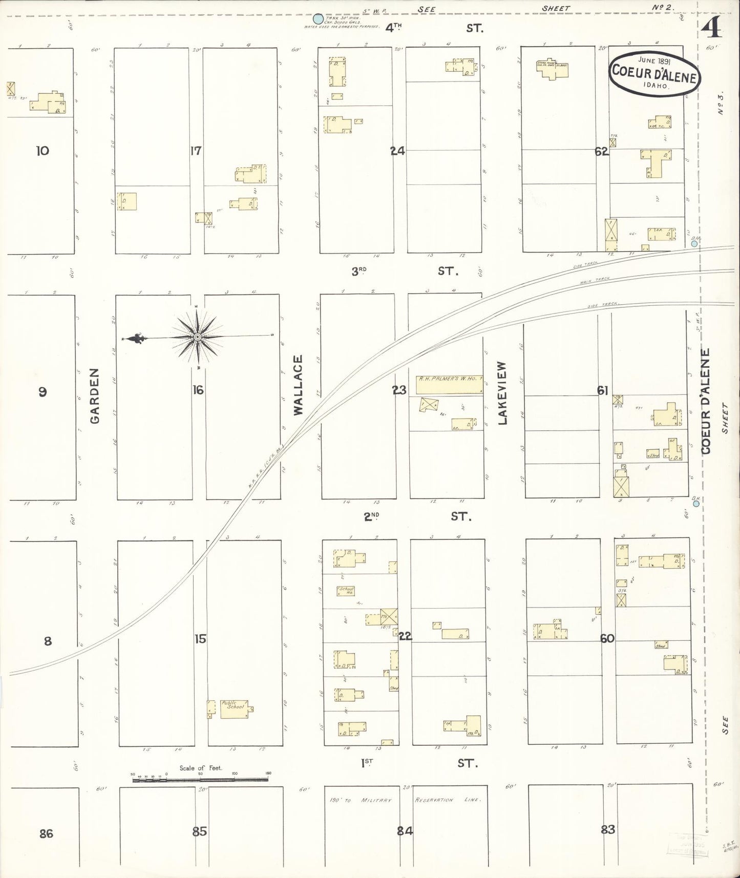 Sanborn Fire Insurance Map from Coeur D'alene, Kootenai County, Idaho (1891), Sheet #0004 - Historic Sanborn Fire Insurance Map Print, vintage old map wall art, antique decor, genealogy gift, Idaho Idaho map