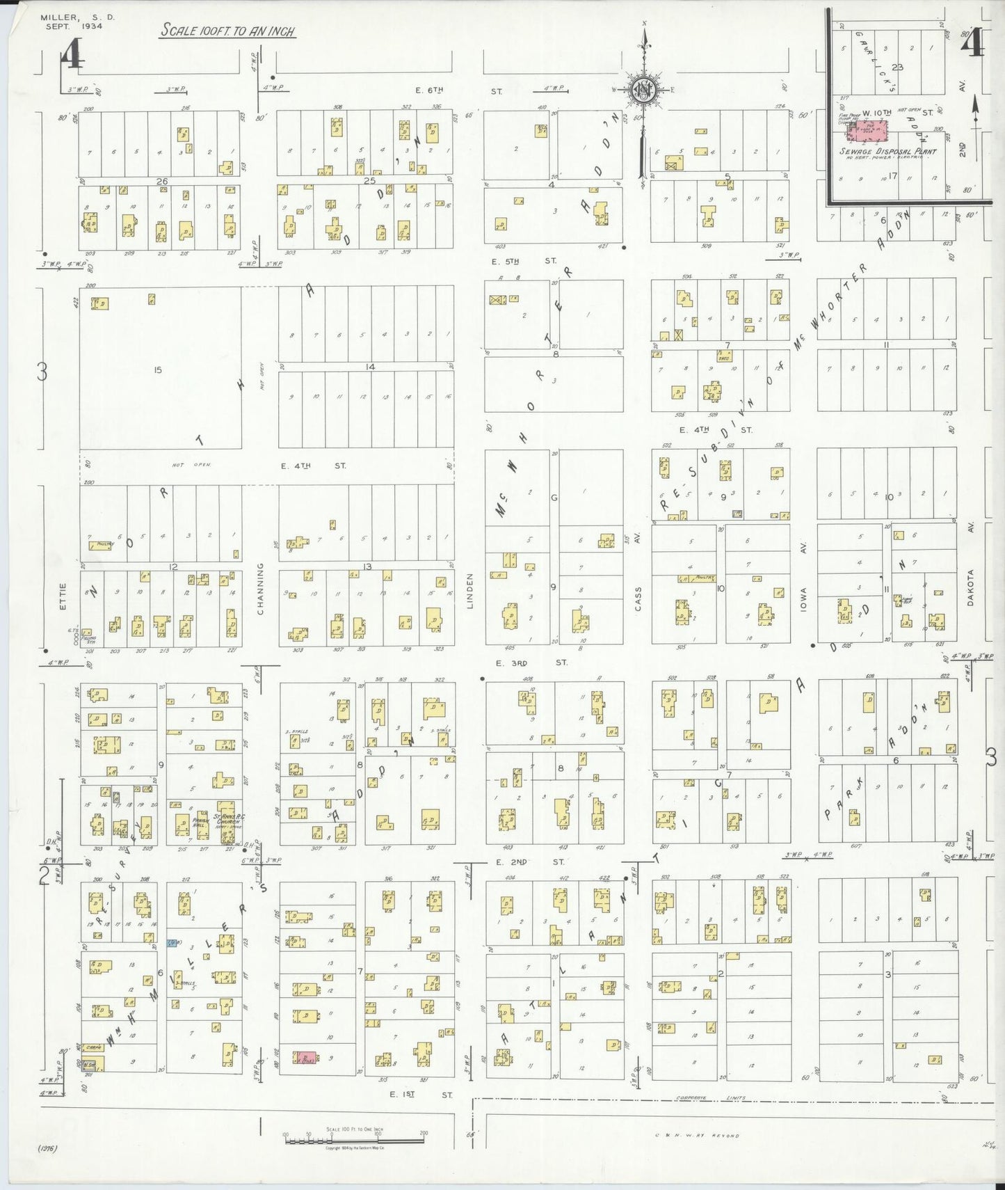 Sanborn Fire Insurance Map from Miller, Hand County, South Dakota (1934), Sheet #0004 - Complete Map Set gallery image, historic Sanborn map, vintage wall art, South Dakota South Dakota