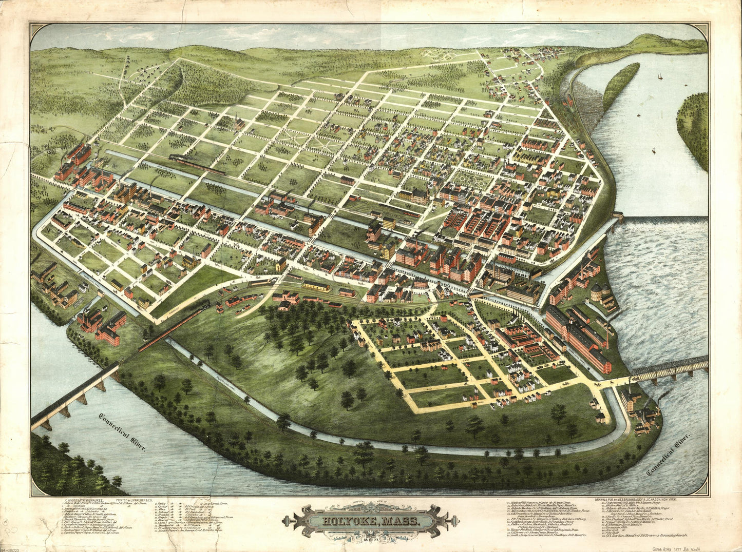 Bird's eye view of Holyoke, Mass. : 1877 (1877) – Historic Bird’s-Eye View Panorama Print