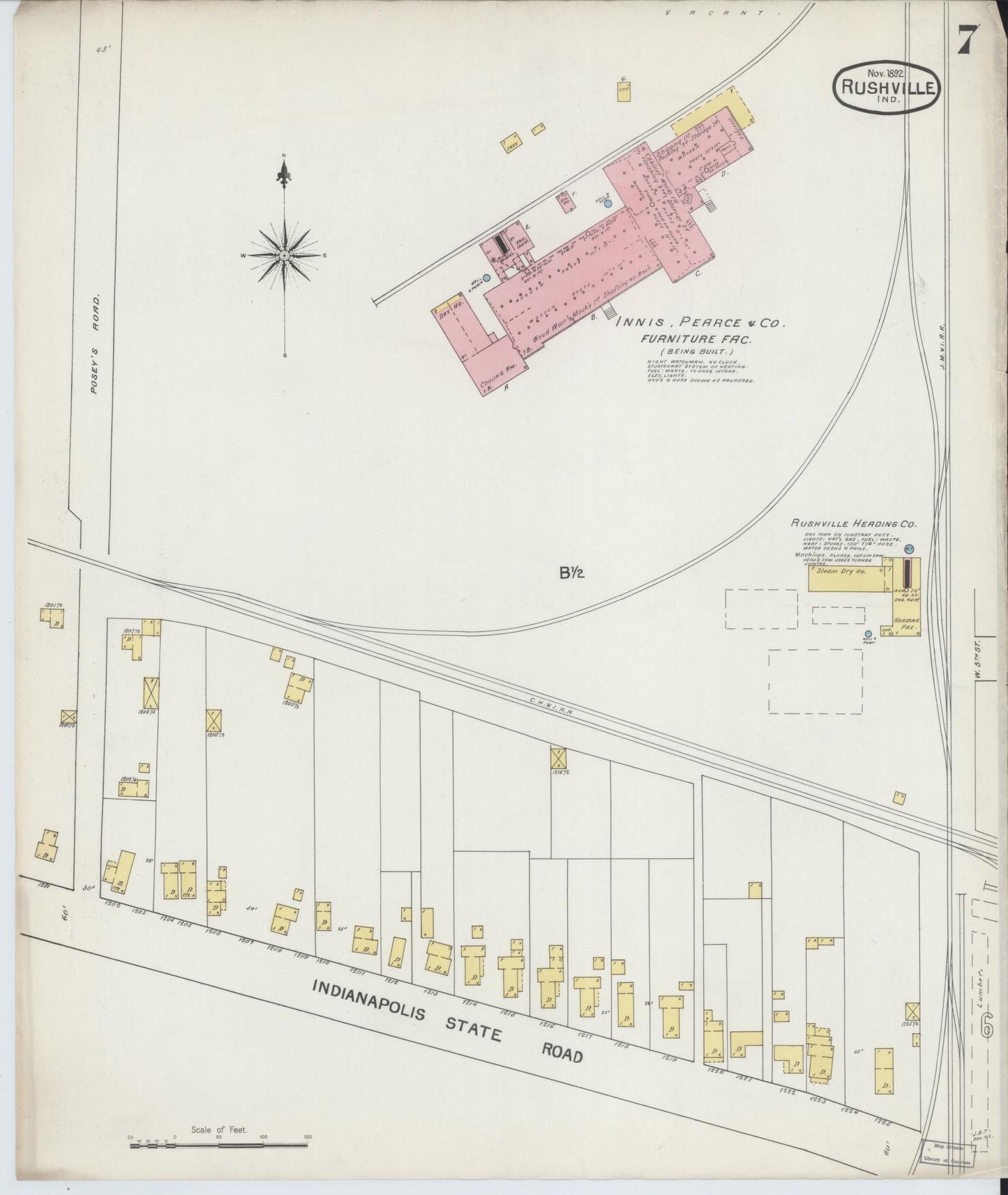 Sanborn Fire Insurance Map from Rushville, Rush County, Indiana (1892), Sheet #0007 - Complete Map Set gallery image, historic Sanborn map, vintage wall art, Indiana Indiana