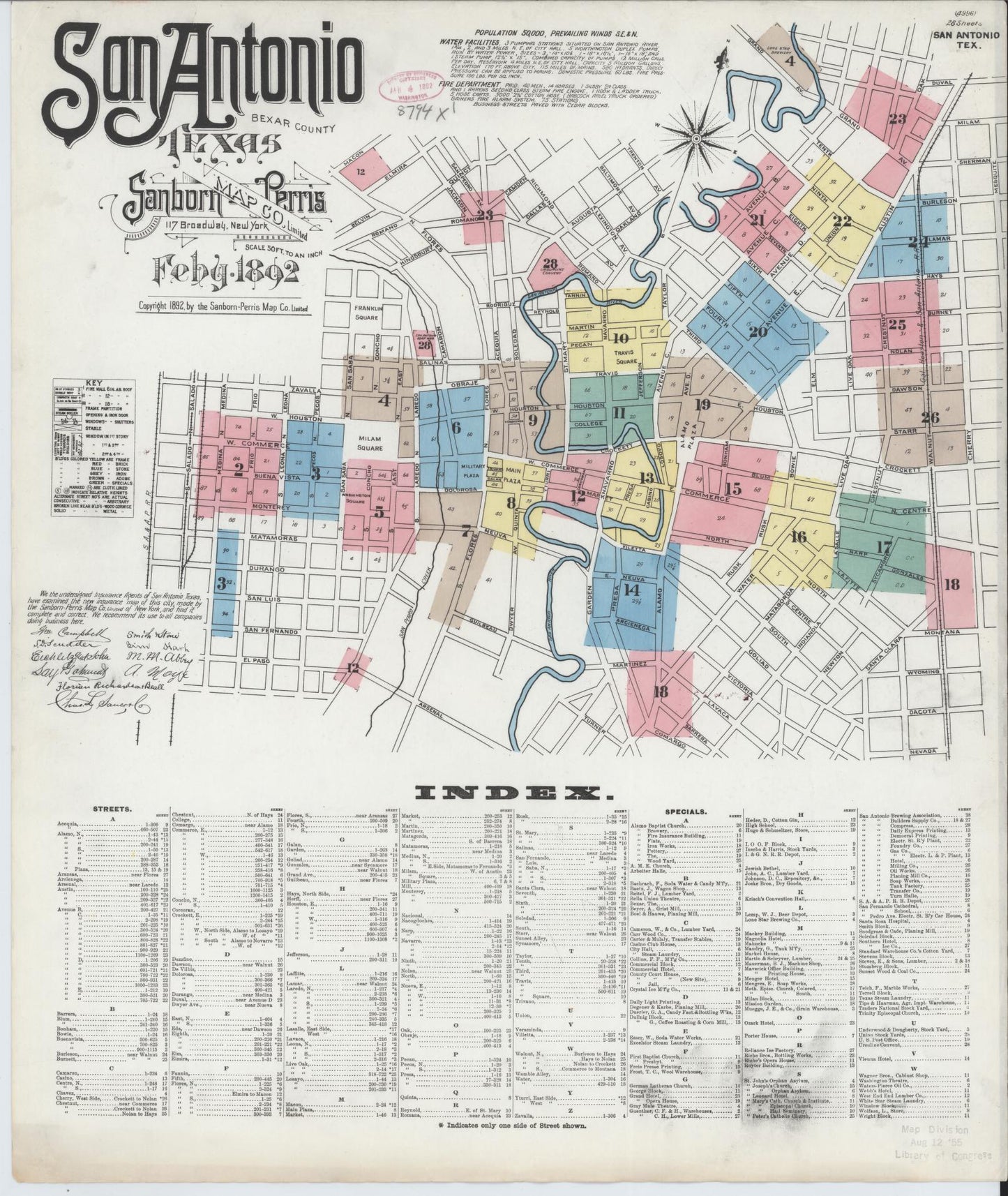 Sanborn Fire Insurance Map from San Antonio, Bexar County, Texas. (1892) – Historic Sanborn Fire Insurance Map Print