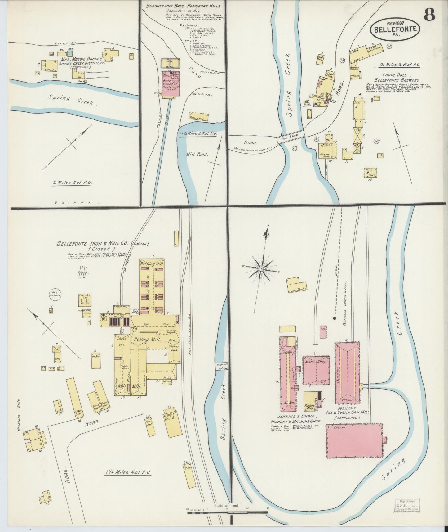 Sanborn Fire Insurance Map from Bellefonte, Centre County, Pennsylvania (1897), Sheet #0008 - Historic Sanborn Fire Insurance Map Print, vintage old map wall art, antique decor, genealogy gift, Pennsylvania Pennsylvania map