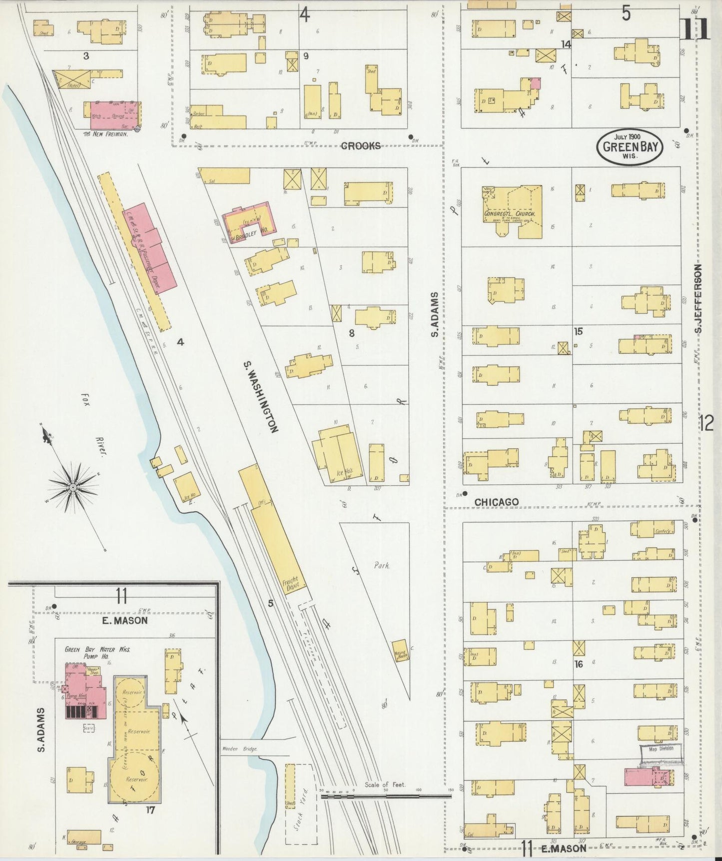 Sanborn Fire Insurance Map from Green Bay, Brown County, Wisconsin (1900), Sheet #0011 - Historic Sanborn Fire Insurance Map Print, vintage old map wall art, antique decor, genealogy gift, Wisconsin Wisconsin map