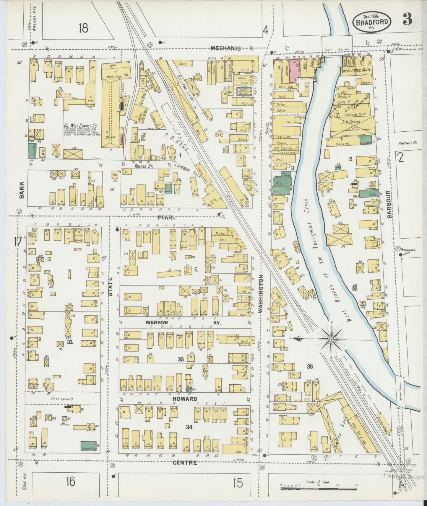 Sanborn Fire Insurance Map from Bradford, McKean County, Pennsylvania (1899), Sheet #0003 - Historic Sanborn Fire Insurance Map Print, vintage old map wall art, antique decor, genealogy gift, Pennsylvania Pennsylvania map