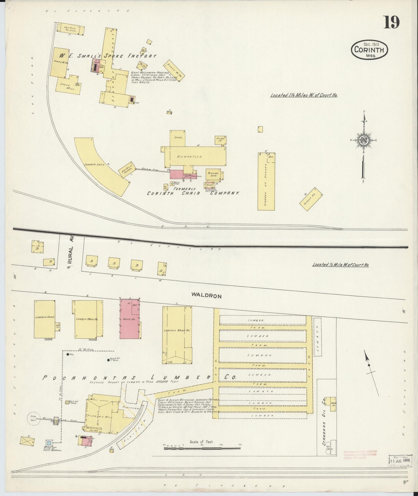 Sanborn Fire Insurance Map from Corinth, Alcorn County, Mississippi (1913), Sheet #0019 - Historic Sanborn Fire Insurance Map Print, vintage old map wall art, antique decor, genealogy gift, Mississippi Mississippi map