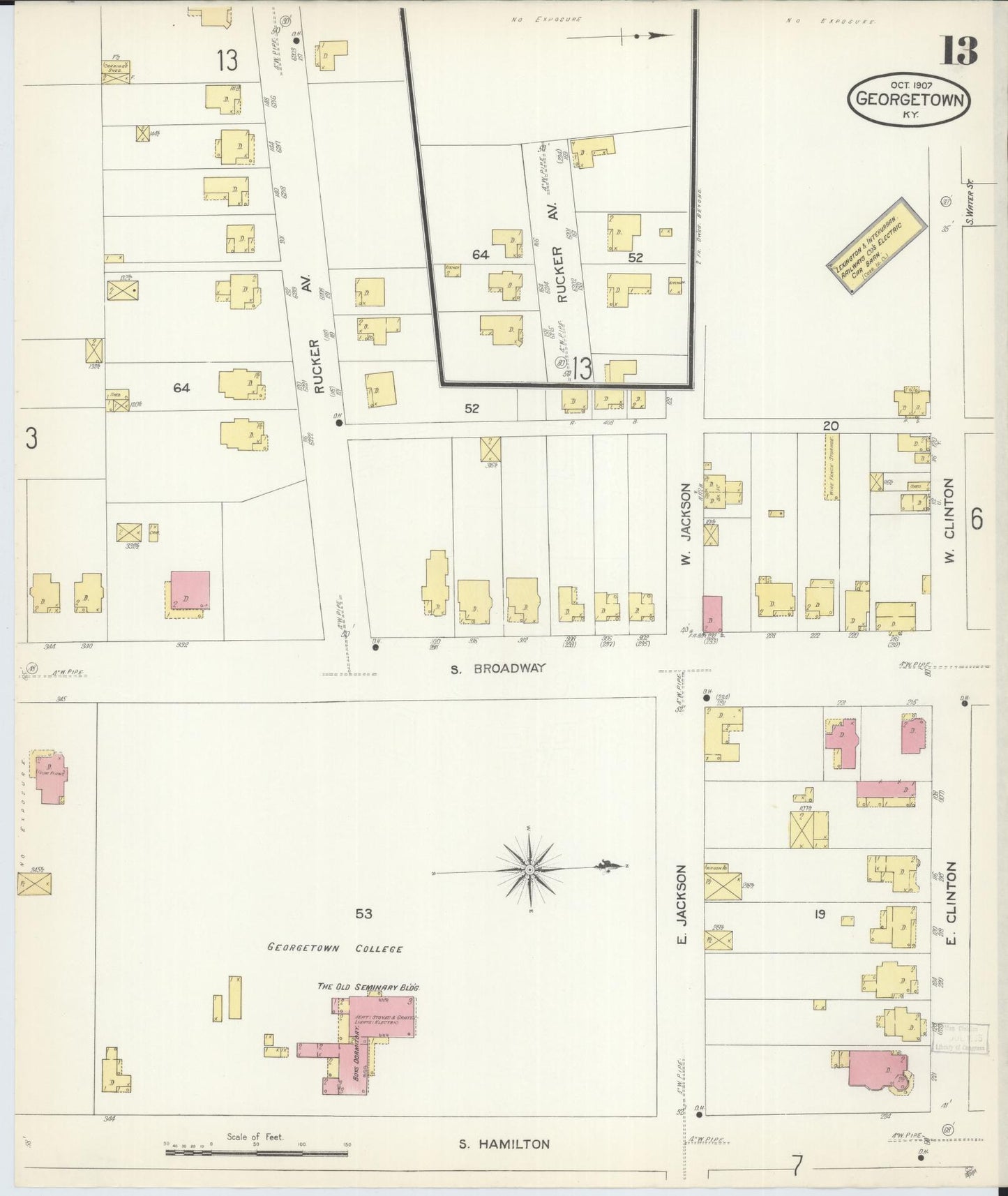 Sanborn Fire Insurance Map from Georgetown, Scott County, Kentucky (1907), Sheet #0013 - Historic Sanborn Fire Insurance Map Print, vintage old map wall art, antique decor, genealogy gift, Kentucky Kentucky map