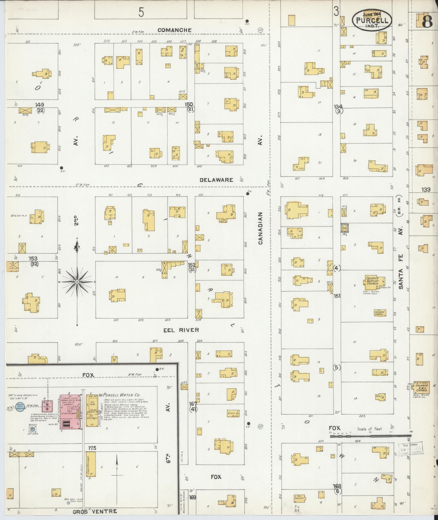 Sanborn Fire Insurance Map from Purcell, McClain County, Oklahoma (1904), Sheet #0008 - Complete Map Set gallery image, historic Sanborn map, vintage wall art, Oklahoma Oklahoma
