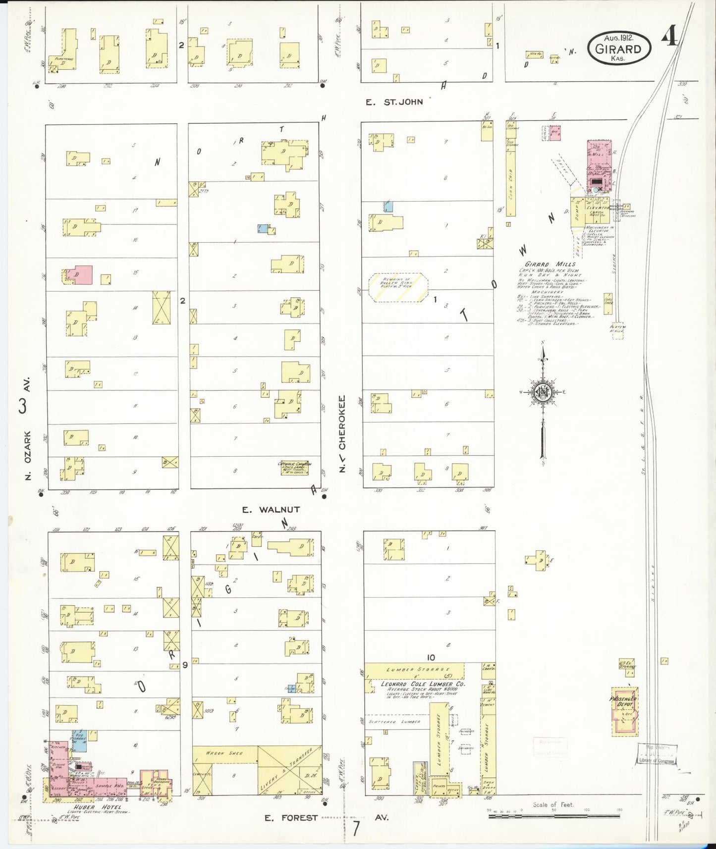 Sanborn Fire Insurance Map from Girard, Crawford County, Kansas (1912), Sheet #0004 - Historic Sanborn Fire Insurance Map Print, vintage old map wall art, antique decor, genealogy gift, Kansas Kansas map