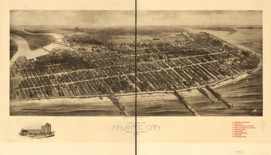 Aero view of Atlantic City, New Jersey 1909. (1909) – Historic Bird’s-Eye View Panorama Print