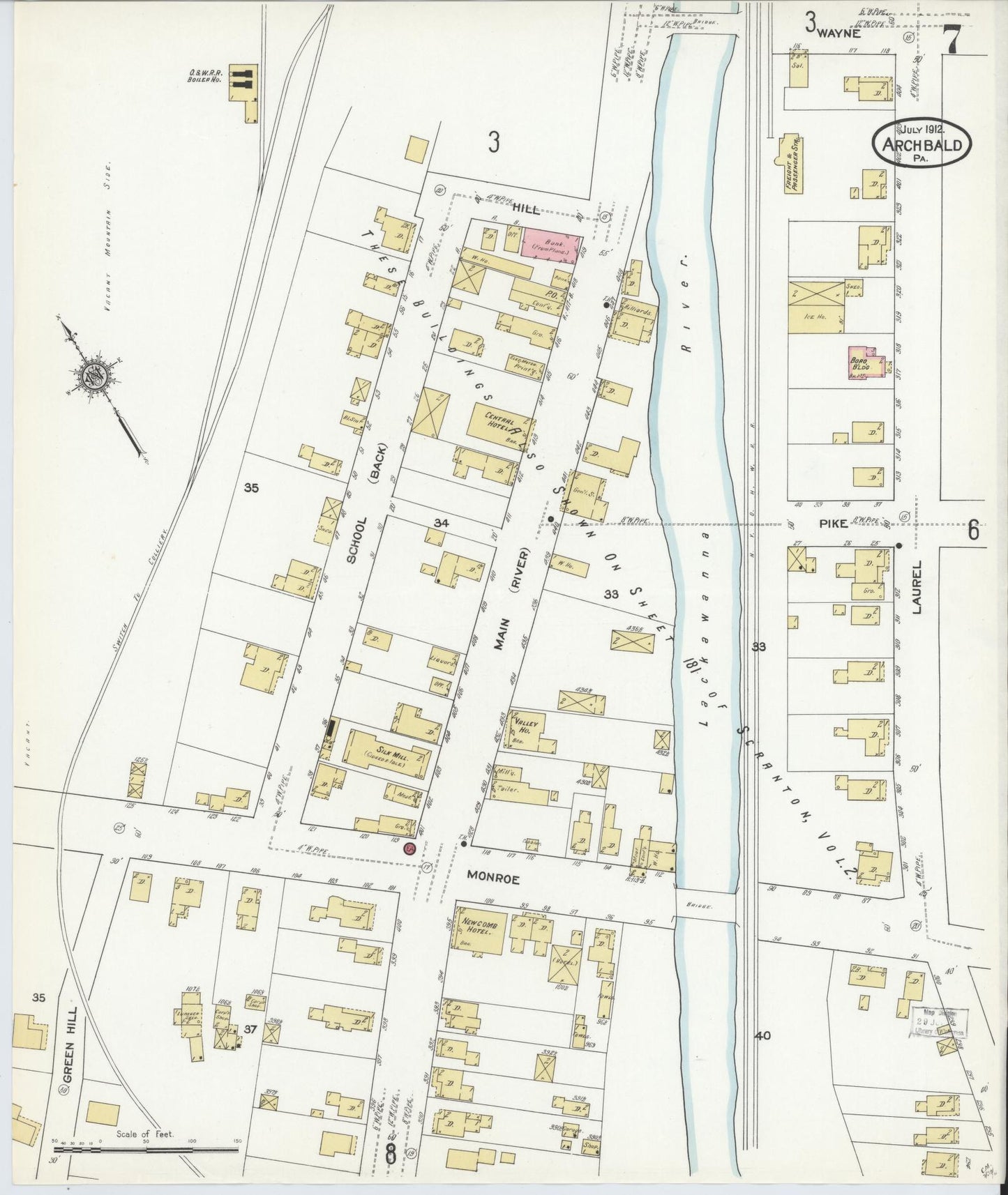 Sanborn Fire Insurance Map from Archbald, Lackawanna County, Pennsylvania (1912), Sheet #0007 - Historic Sanborn Fire Insurance Map Print, vintage old map wall art, antique decor, genealogy gift, Pennsylvania Pennsylvania map