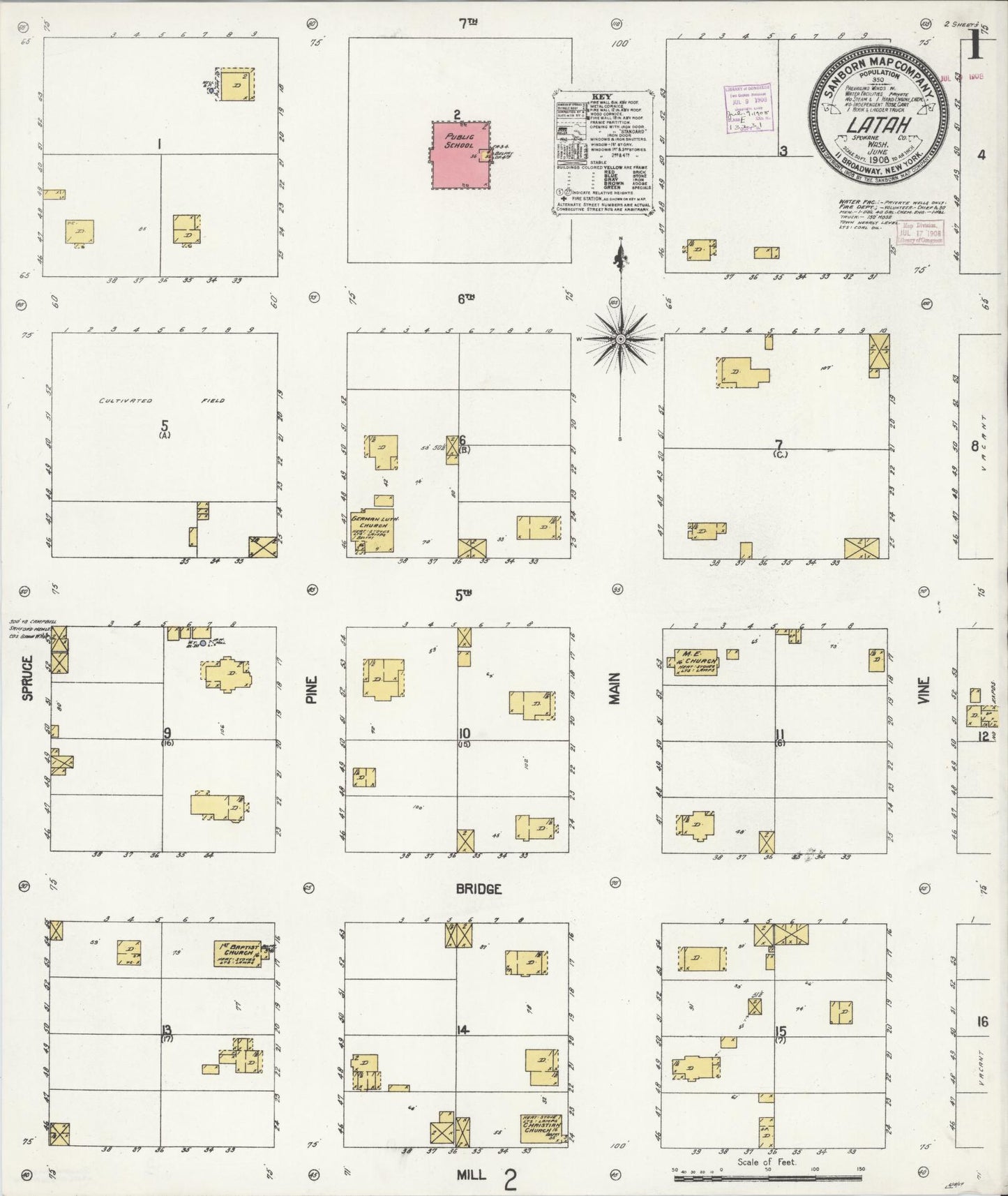 Sanborn Fire Insurance Map from Latah, Spokane County, Washington (1908), Sheet #0001 - Historic Sanborn Fire Insurance Map Print, vintage old map wall art, antique decor, genealogy gift, Washington Washington map