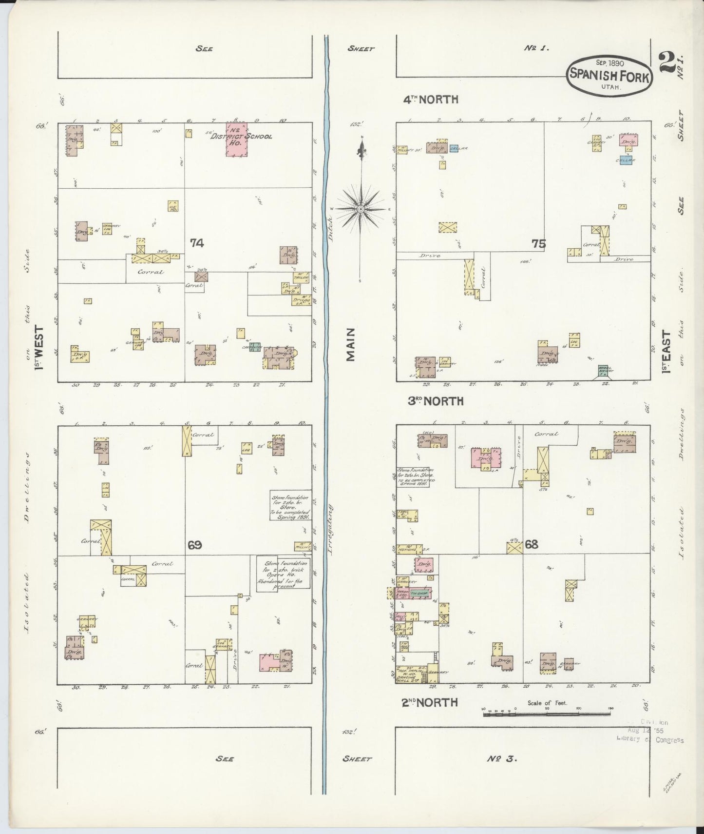 Sanborn Fire Insurance Map from Spanish Fork, Utah County, Utah (1890), Sheet #0002 - Historic Sanborn Fire Insurance Map Print, vintage old map wall art, antique decor, genealogy gift, Spanish Fork Utah map