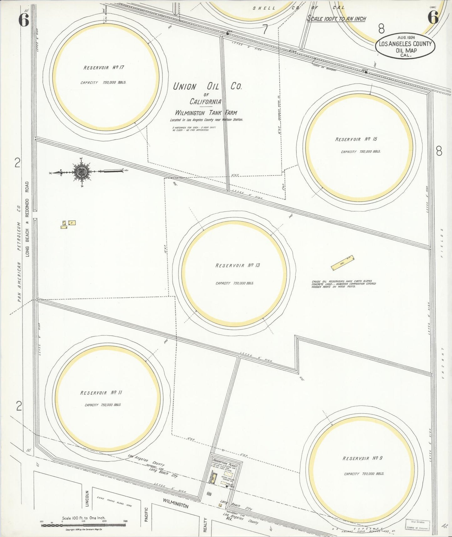 Sanborn Fire Insurance Map from Los Angeles Co., Los Angeles County, California (1924), Sheet #0006 - Historic Sanborn Fire Insurance Map Print, vintage old map wall art, antique decor, genealogy gift, California California map