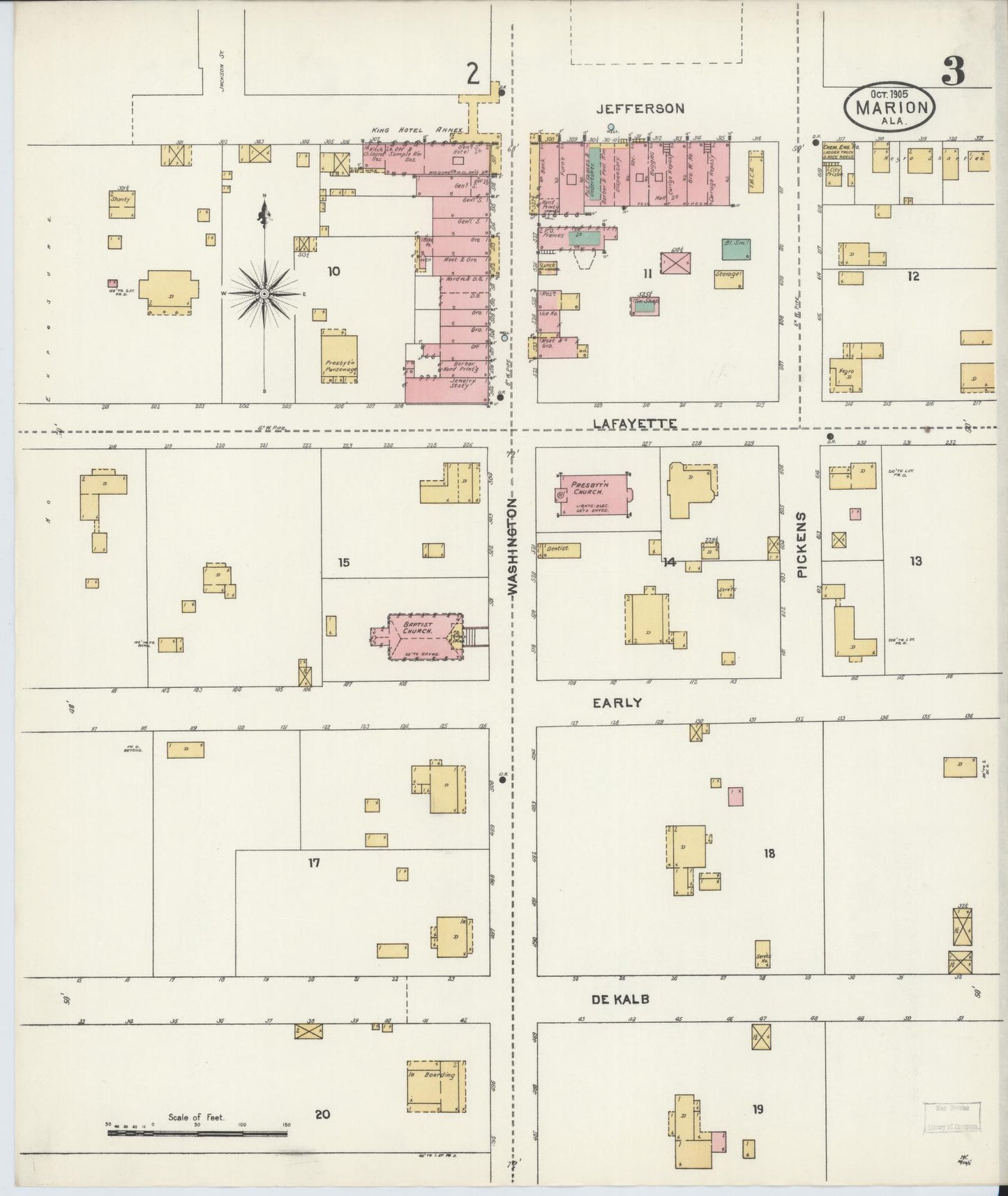 Sanborn Fire Insurance Map from Marion, Perry County, Alabama (1905), Sheet #0003 - Historic Sanborn Fire Insurance Map Print, vintage old map wall art, antique decor, genealogy gift, Alabama Alabama map