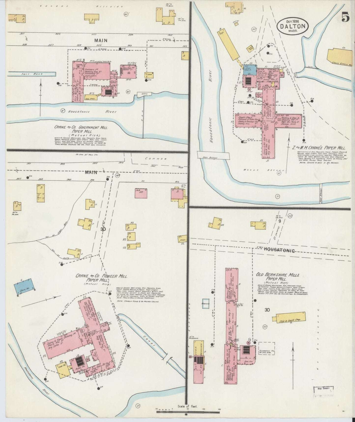 Sanborn Fire Insurance Map from Dalton, Berkshire County, Massachusetts (1898), Sheet #0005 - Historic Sanborn Fire Insurance Map Print, vintage old map wall art, antique decor, genealogy gift, Massachusetts Massachusetts map