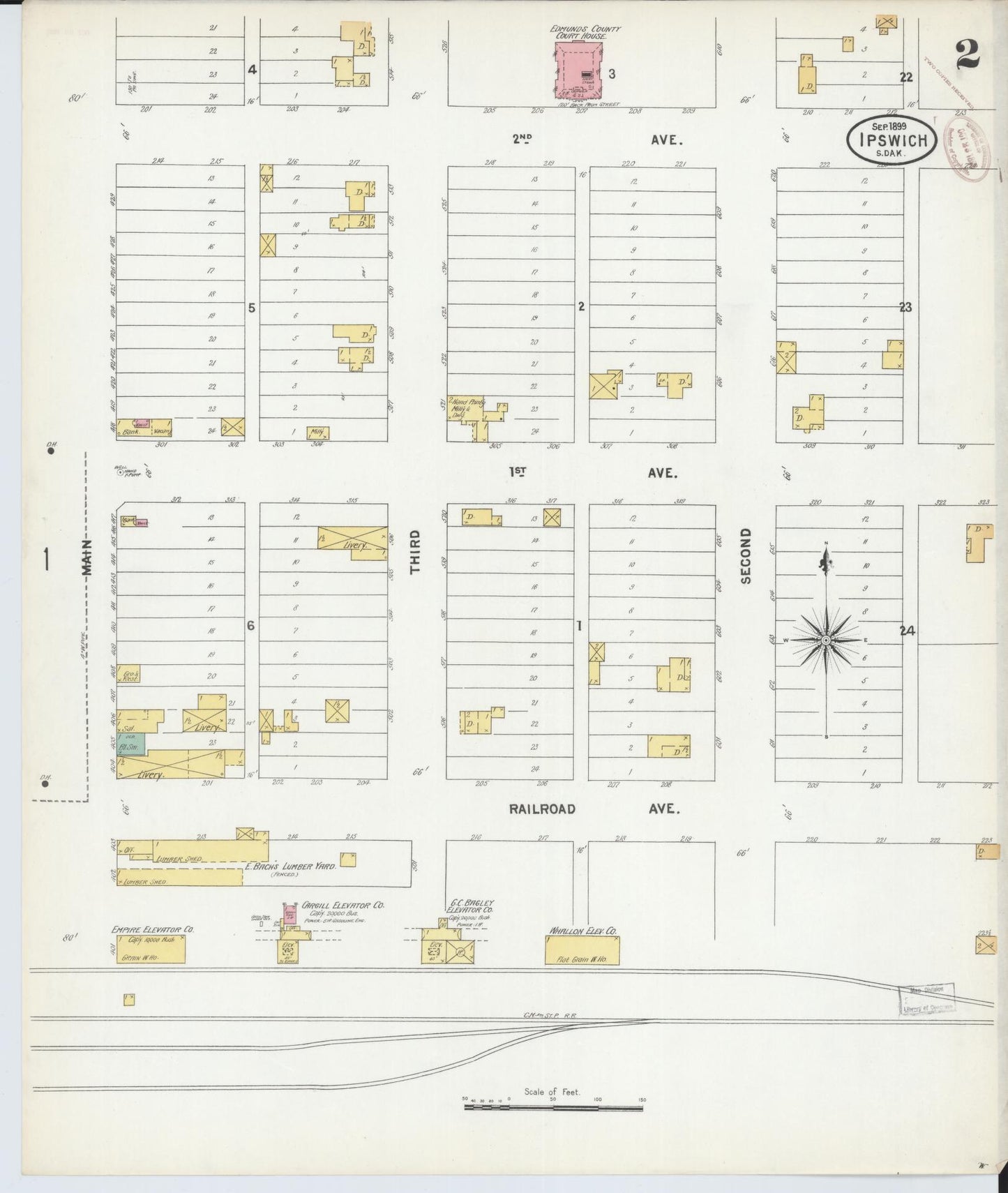 Sanborn Fire Insurance Map from Ipswich, Edmunds County, South Dakota (1899), Sheet #0002 - Historic Sanborn Fire Insurance Map Print, vintage old map wall art, antique decor, genealogy gift, South Dakota South Dakota map