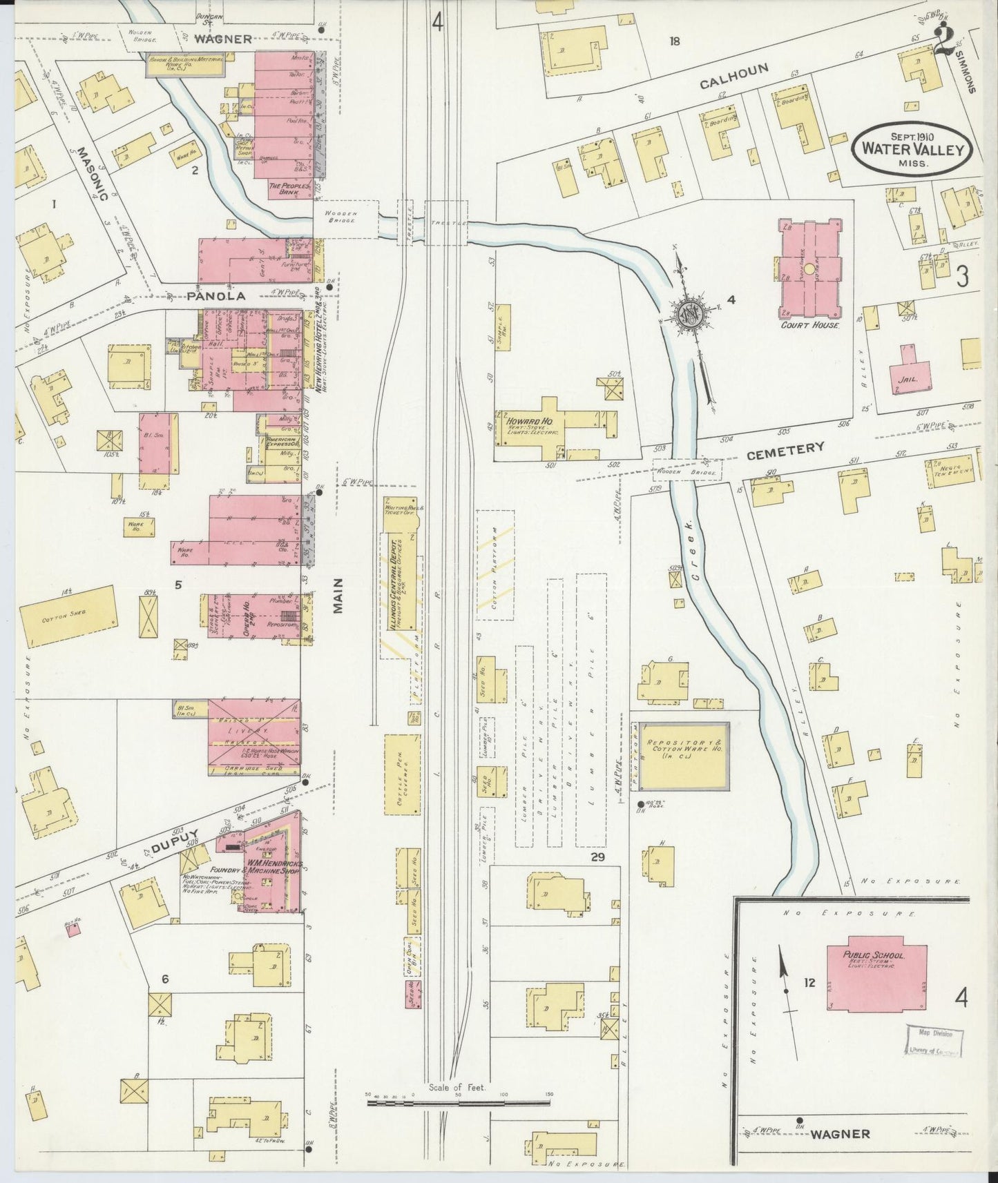 Sanborn Fire Insurance Map from Water Valley, Yalobusha County, Mississippi (1910), Sheet #0002 - Historic Sanborn Fire Insurance Map Print, vintage old map wall art, antique decor, genealogy gift, Mississippi Mississippi map
