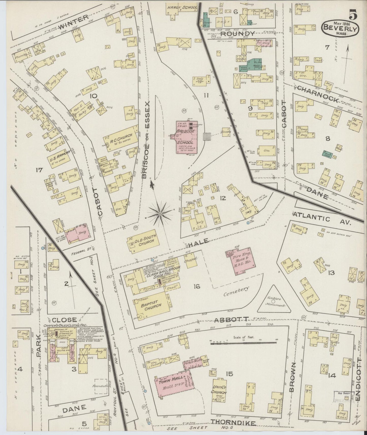Sanborn Fire Insurance Map from Beverly, Essex County, Massachusetts (1886), Sheet #0005 - Historic Sanborn Fire Insurance Map Print, vintage old map wall art, antique decor, genealogy gift, Massachusetts Massachusetts map