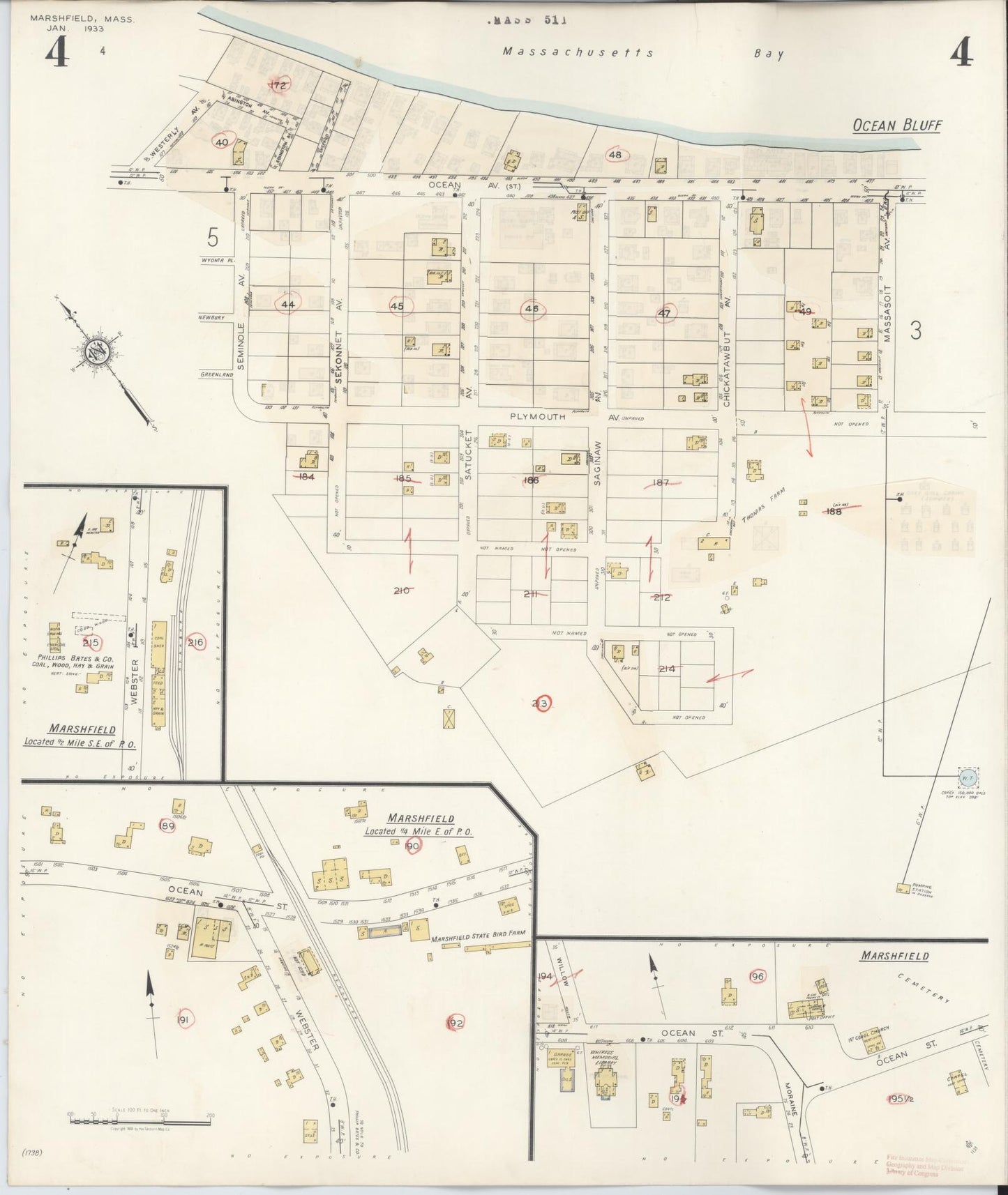 Sanborn Fire Insurance Map from Marshfield, Plymouth County, Massachusetts (1942), Sheet #0004 - Historic Sanborn Fire Insurance Map Print, vintage old map wall art, antique decor, genealogy gift, Massachusetts Massachusetts map