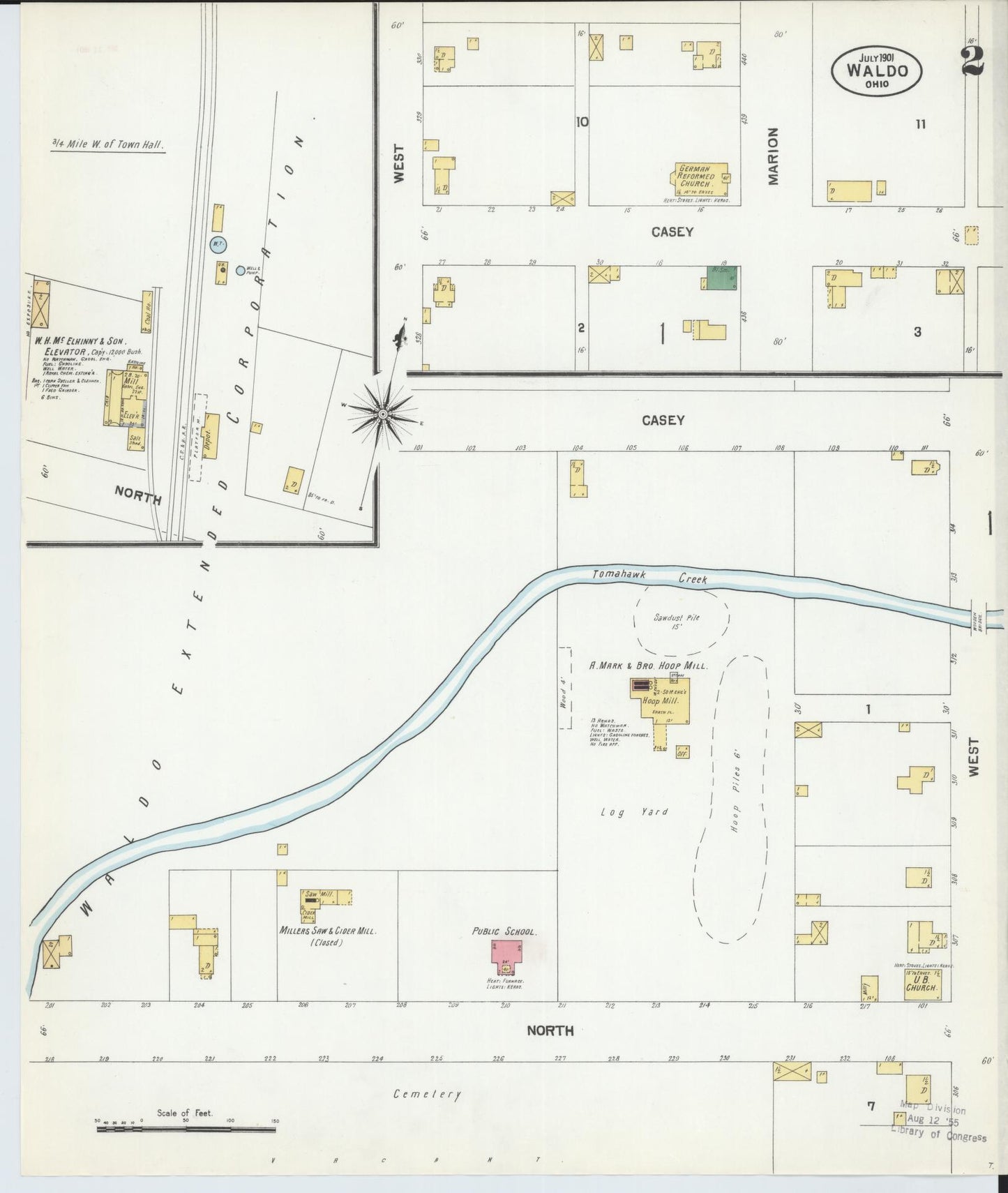 Sanborn Fire Insurance Map from Waldo, Marion County, Ohio (1901), Sheet #0002 - Historic Sanborn Fire Insurance Map Print, vintage old map wall art, antique decor, genealogy gift, Ohio Ohio map